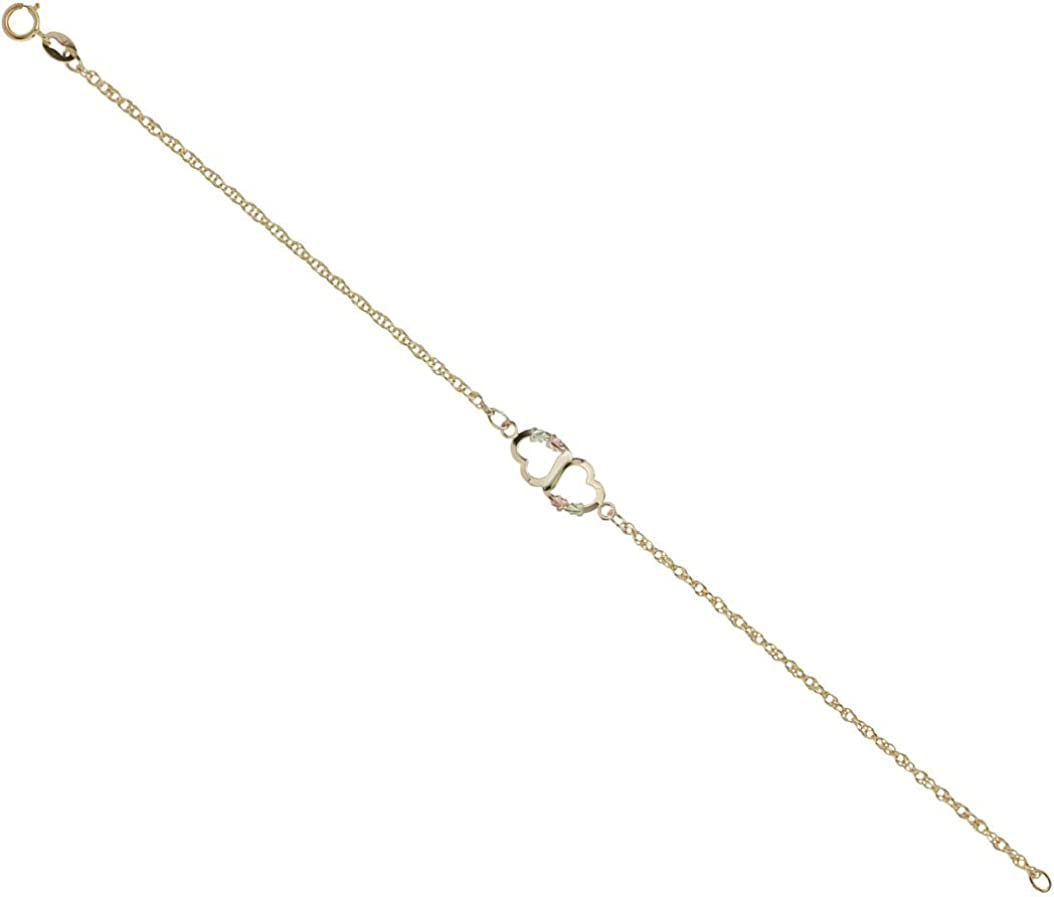 Two Hearts Ankle Bracelet, 10K Yellow Gold, 12K Green Gold, 12K Rose Gold Black Hills Gold Apparel & Accessories > Jewelry > Anklets The Men's Jewelry Store