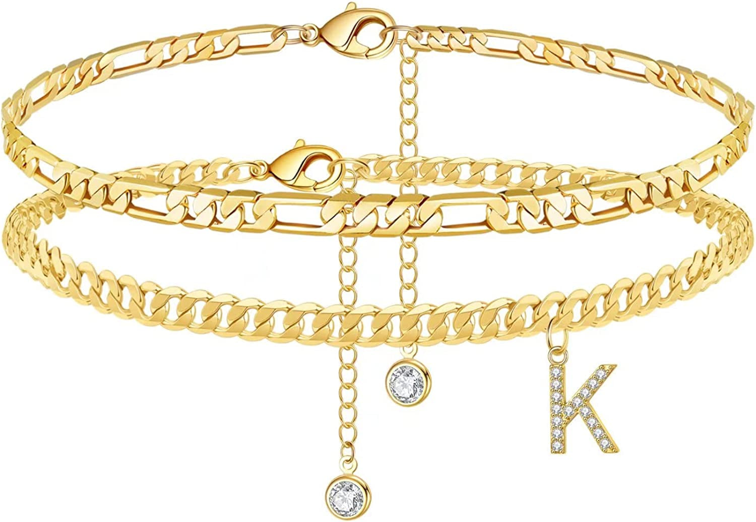 Initial Ankle Bracelets for Women, 14K Gold Plated Layered Initial Cubic Zirconia Ankle Bracelets Dainty Beach Letter Initial Anklet A-Z Gold Anklets for Women Teen Girls Foot Jewelry Gifts Apparel & Accessories > Jewelry > Anklets IEFSHINY K