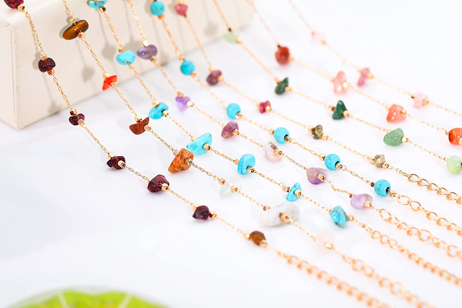 KAERUN Ankle Bracelets for Women Teen Girls Colorful Adjustable Natural Crystal 14K Gold Plated Cute Anklets Summer Beach Foot Chain Jewelry Apparel & Accessories > Jewelry > Anklets KAERUN