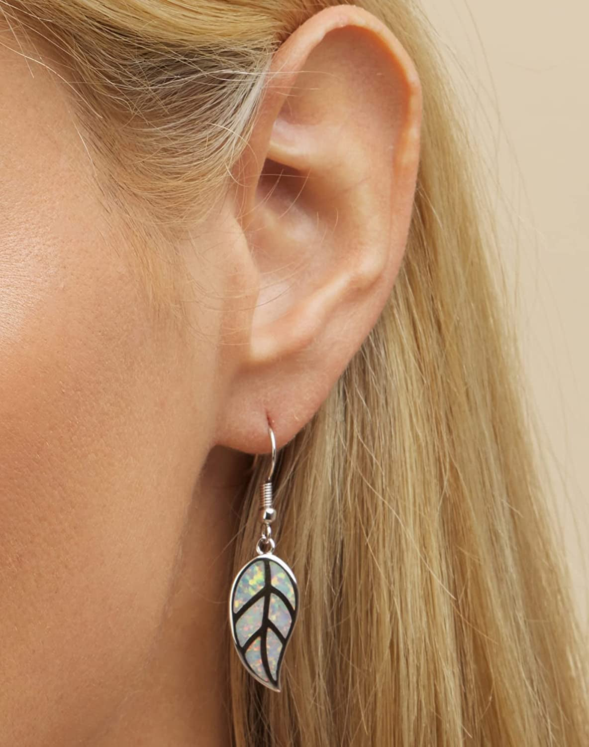 Barzel 18K White Gold/Rose Gold Plated Created White or Green Opal Leaf Drop Dangling Earrings Apparel & Accessories > Jewelry > Earrings Barzel