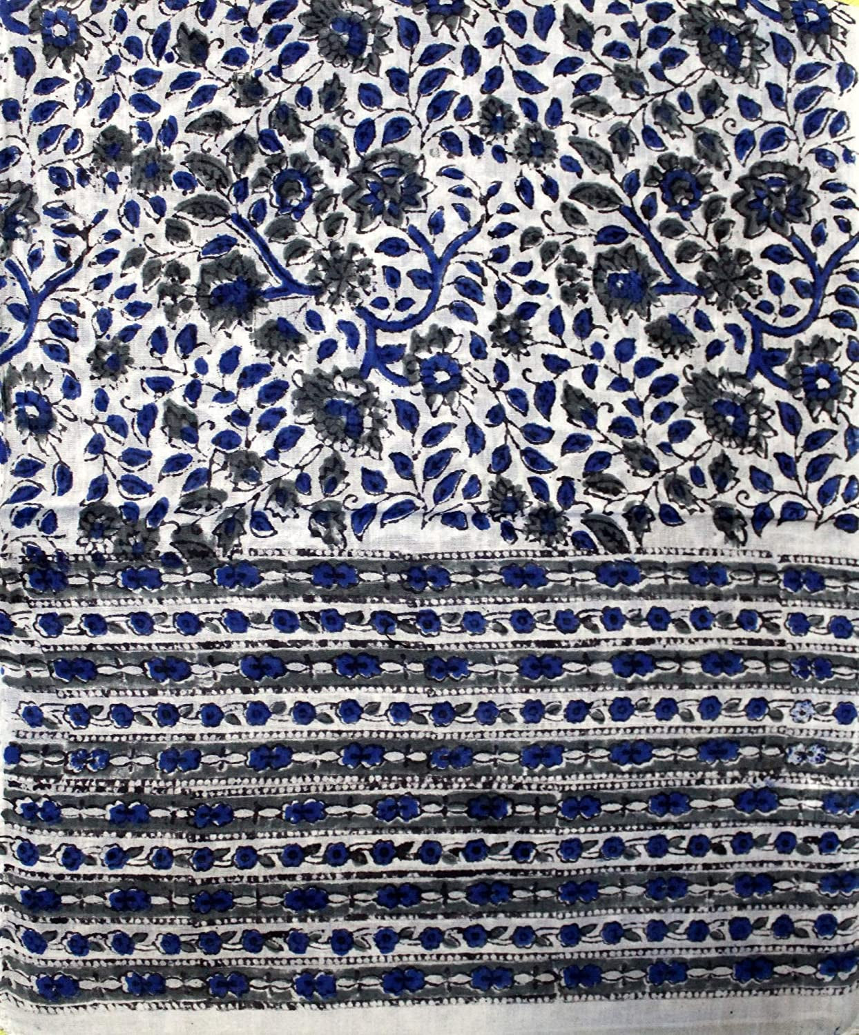 Large Cotton Scarfs for Women Lightweight Soft Sheer Neck Scarf, Head Scarf, Block Print Summer Floral Scarf, Bandanas for Women, Handmade Blue Gray Fashion Scarf Shawl Stole and Wraps 15X72 Inches Apparel & Accessories > Clothing Accessories > Scarves & Shawls Homestead