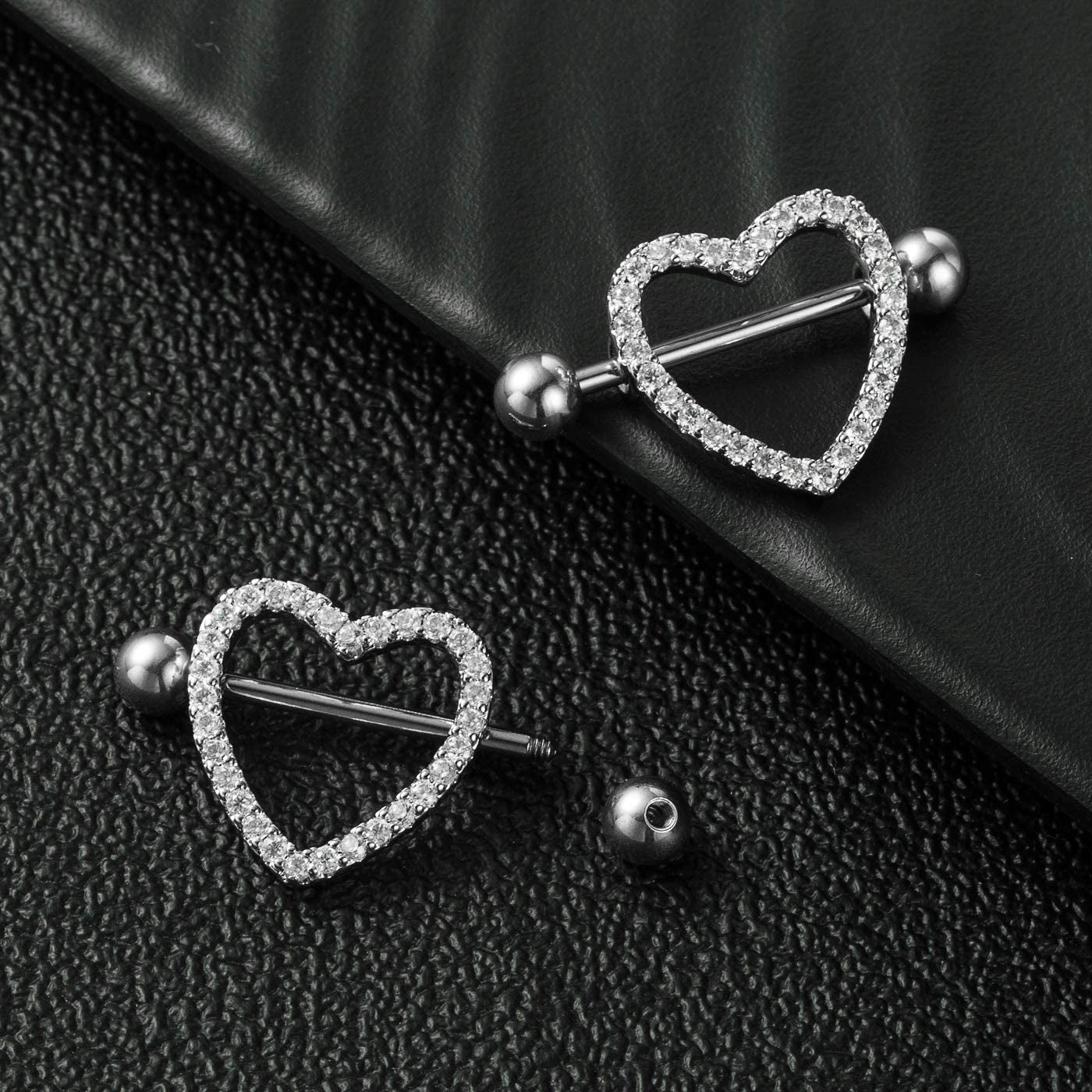 NASAMA Stainless Steel Acrylic Nipple Rings Tongue Ring CZ Barbell Heart-Shape Piercing Body Jewelry Apparel & Accessories > Jewelry > Body Jewelry NASAMA