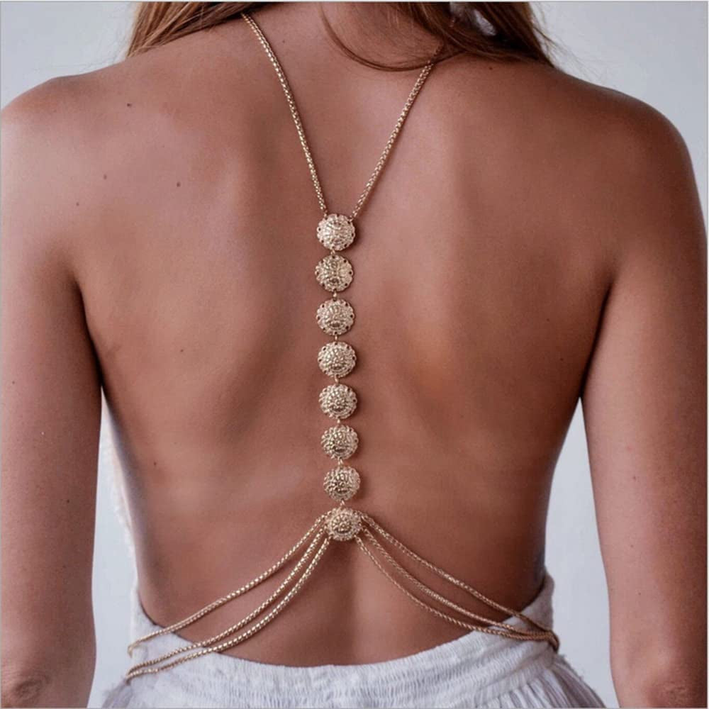 Asphire Bohemian Coin Body Chain Sexy Back Necklace Jewelry Beach Body Accessories for Women Layered Harness Bikini Chain (20 Inch, Gold) Apparel & Accessories > Jewelry > Body Jewelry Asphire Gold 20 inch