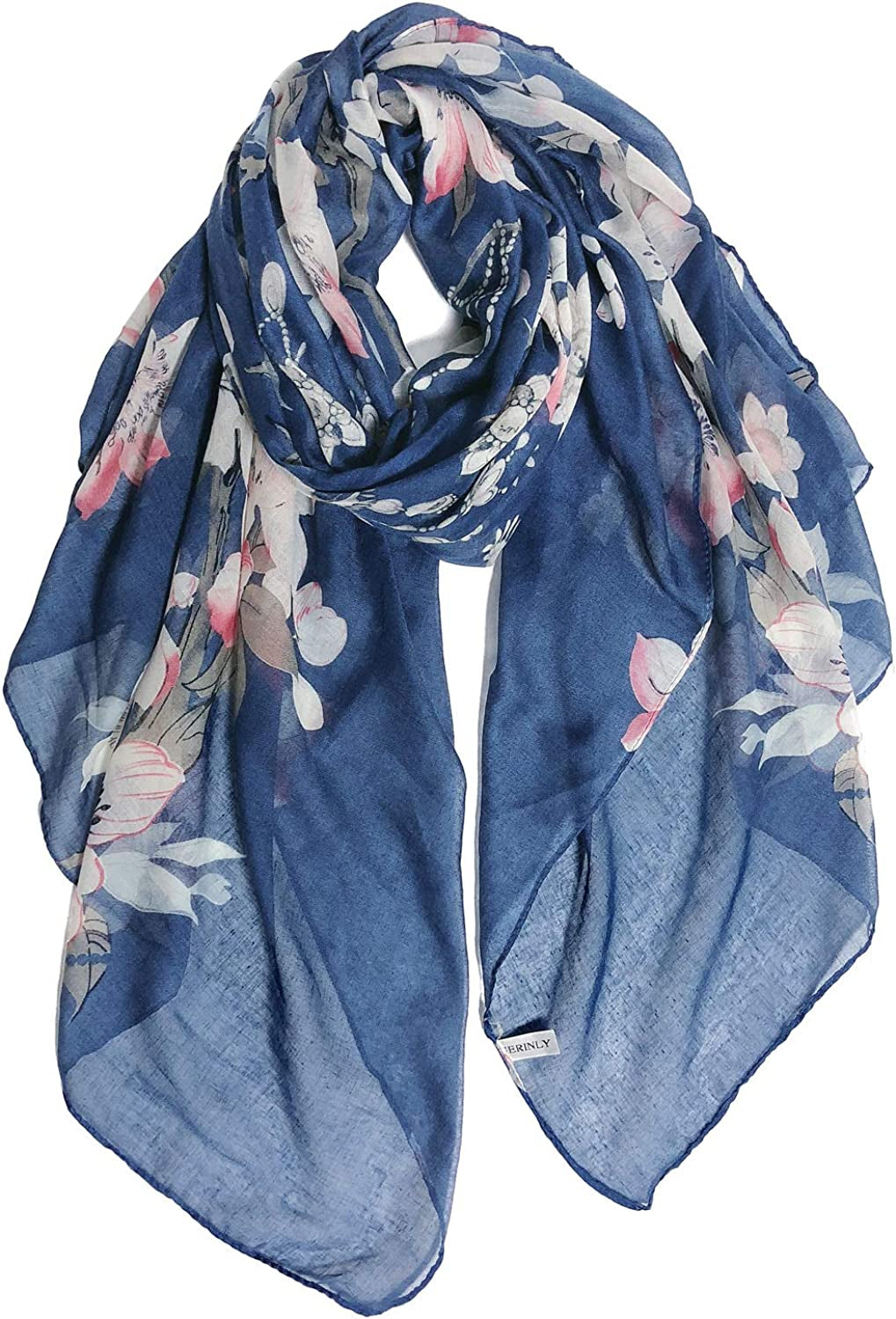 GERINLY Lightweight Scarves Fashion Flowers Print Women Cotton Wrap Scarf Head Shawl for Fall Apparel & Accessories > Clothing Accessories > Scarves & Shawls GERINLY Z-denim