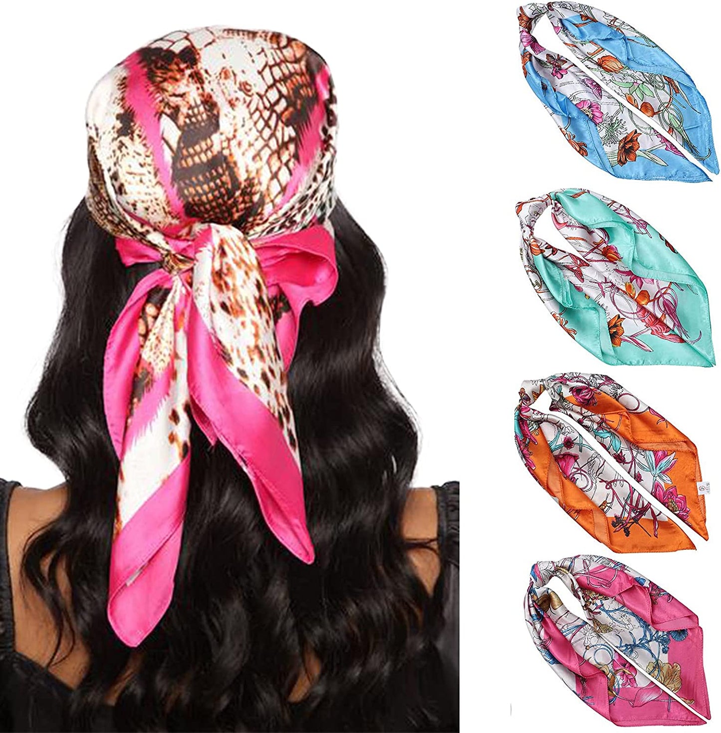 HAIMEIKANG Satin Head Scarves Square Silk Feeling Hair Scarf 4 PCS 23.6 Inches Headscarf for Women Silk Hair Bandanas Apparel & Accessories > Clothing Accessories > Bandanas & Headties HAIMEIKANG 60cm#mix9 One Size