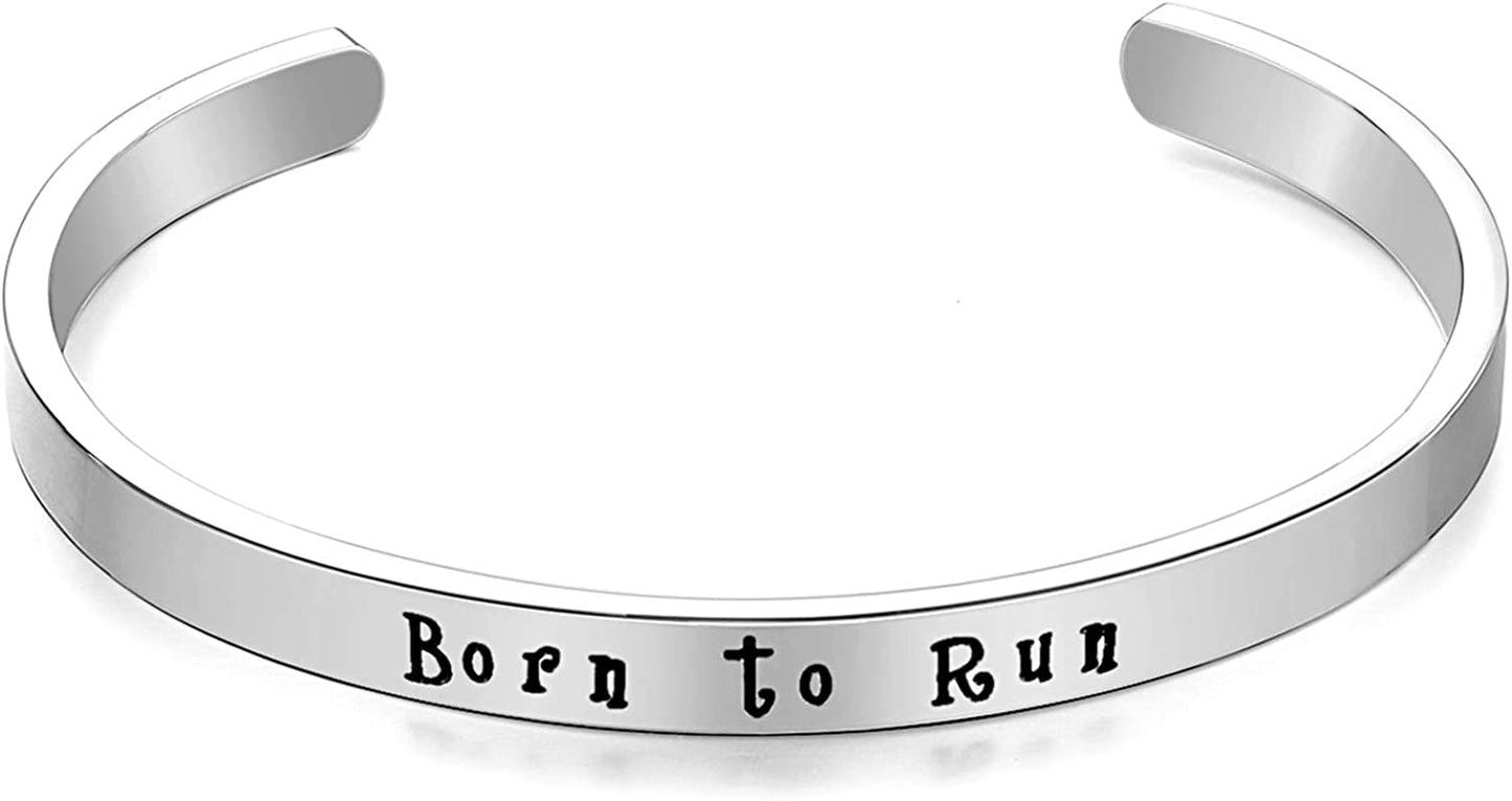 CERSLIMO Inspirational Gifts for Women Bracelet, Personalized Inspire Quotes Cuff Bangle Friendship Jewelry Graduation Encouragement Gift for Her Teen Girls Apparel & Accessories > Jewelry > Bracelets CERSLIMO Born To Run