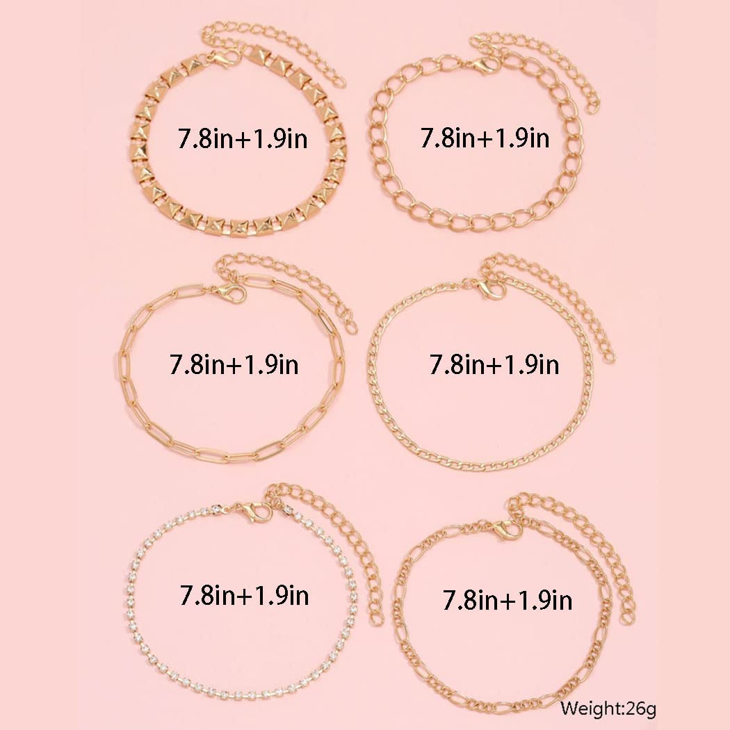 Generic Gold Ankle Chain Fashion Multilayer Punk Anklet Vintage Diamond Anklet for Women and Teen Girls 6Pcs Set Apparel & Accessories > Jewelry > Anklets Generic