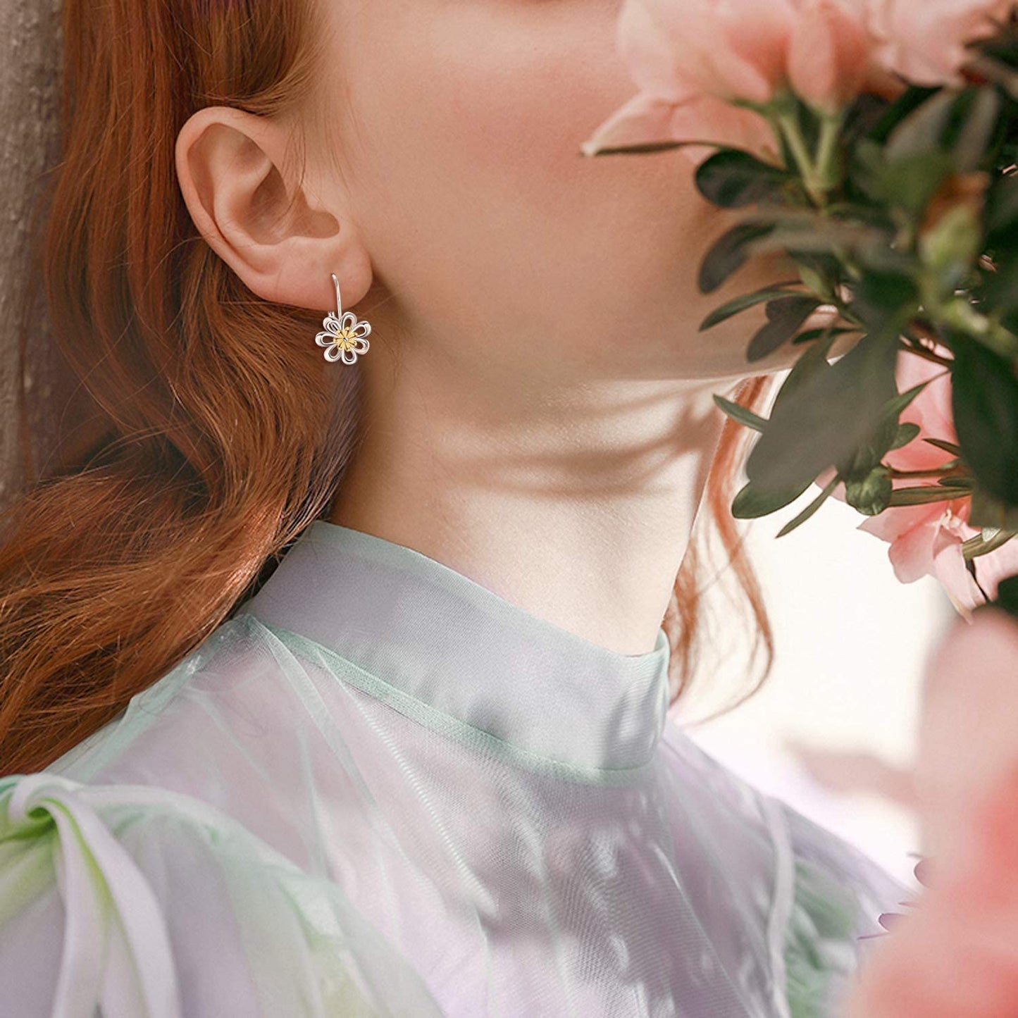 Daisy Earrings,Rose Earrings,Lotus Earrings,Sunflower Earrings Sterling Silver Gold Plated Filigree Flower Leverback Dangle Earrings for Women Girls Apparel & Accessories > Jewelry > Earrings LUHE