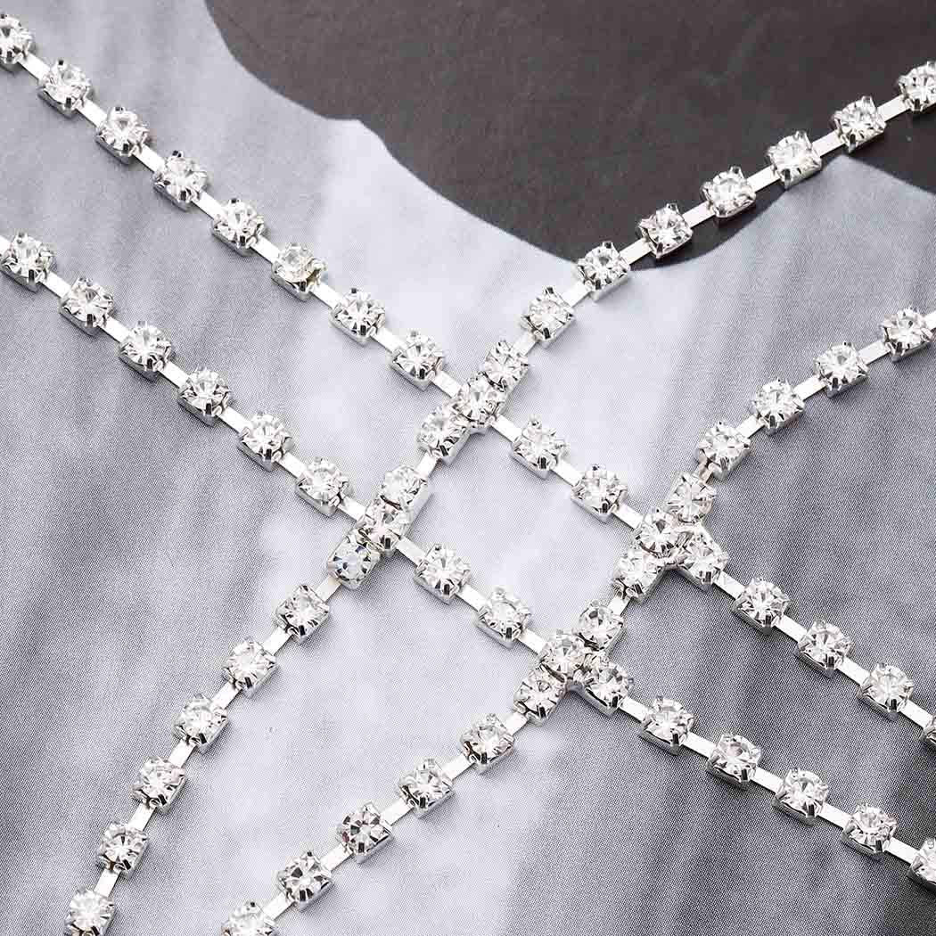 Victray Crystal Body Chain Bikini Body Chains Nightclub Chest Chain Fashion Body Jewelry for Women and Girls (Silver) Apparel & Accessories > Jewelry > Body Jewelry YD