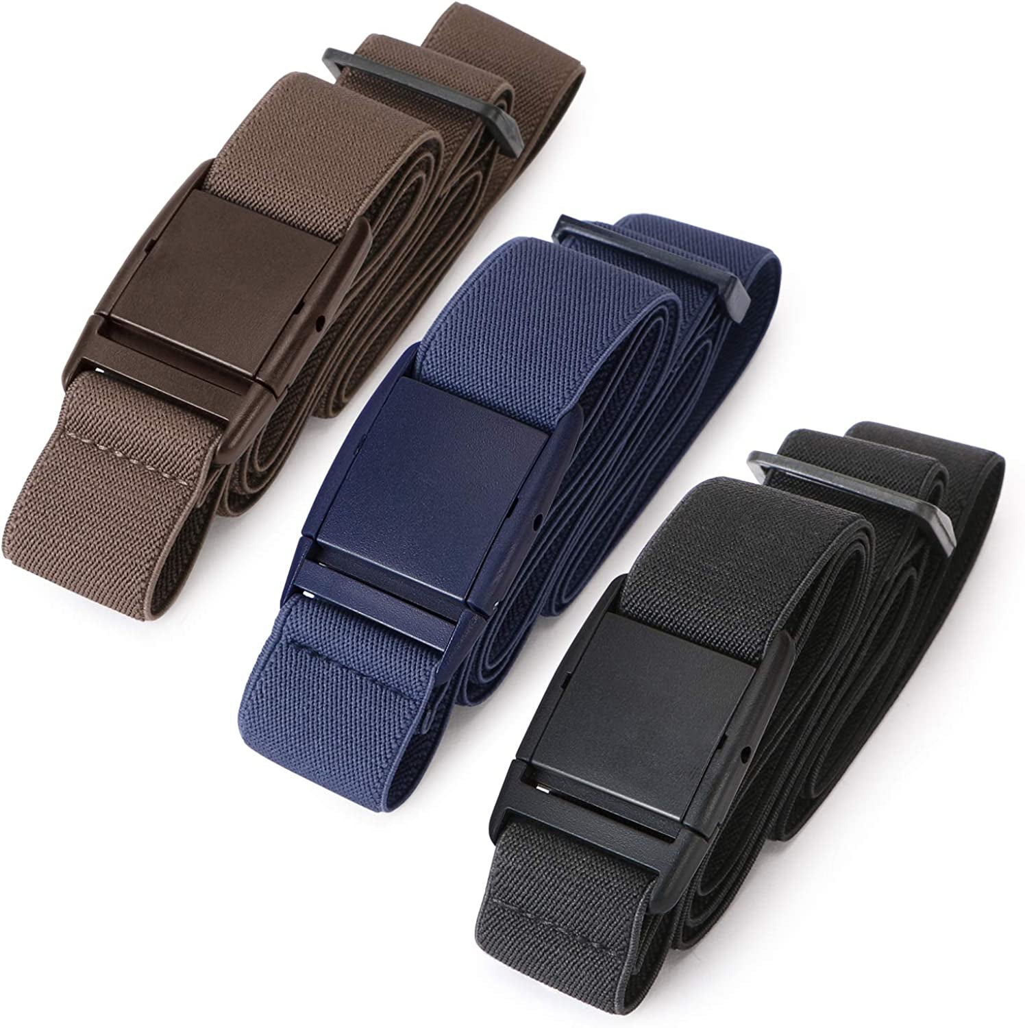 No Show Women Stretch Belt Invisible Elastic Web Strap Belt with Flat Buckle for Jeans Pants Dresses Apparel & Accessories > Clothing Accessories > Belts KYLIE MAX D-black+blue+coffee Suit for US Size 0-16