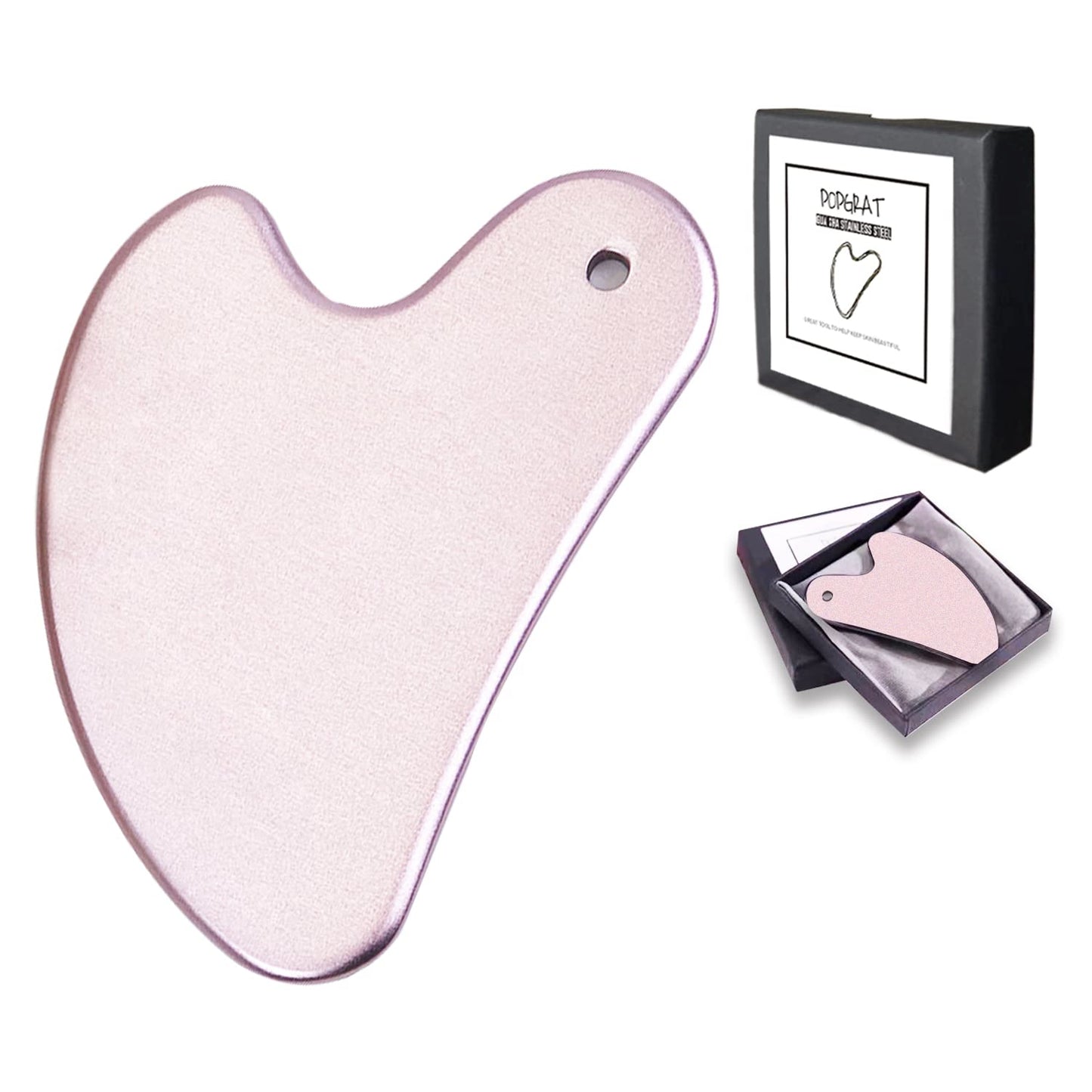 POPGRAT Stainless Steel Gua Sha Tools for Face, Metal Guasha Board Facial Tool Lymphatic Drainage Skin Care Massager for Body Eyes Neck with Gift Box Health & Beauty > Personal Care > Cosmetics > Cosmetic Tools > Skin Care Tools POPGRAT B Pink