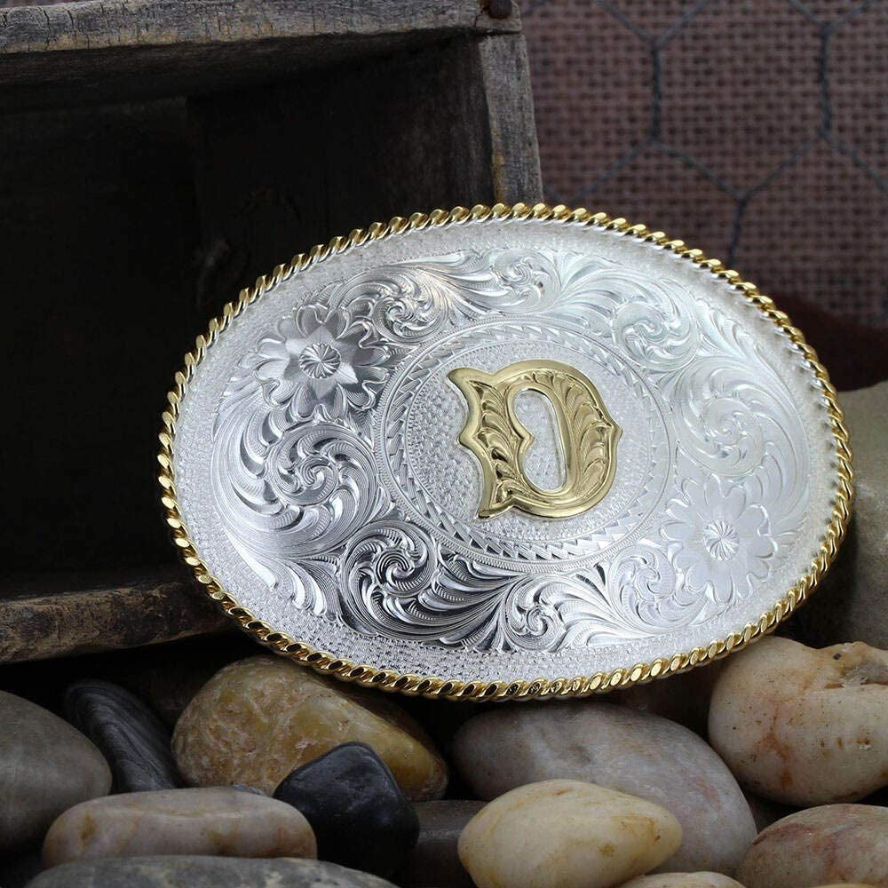 Montana Silversmiths Initial Letter Silver Engraved Gold Trim Western Belt Buckle Apparel & Accessories > Clothing Accessories > Belt Buckles Montana Silversmiths