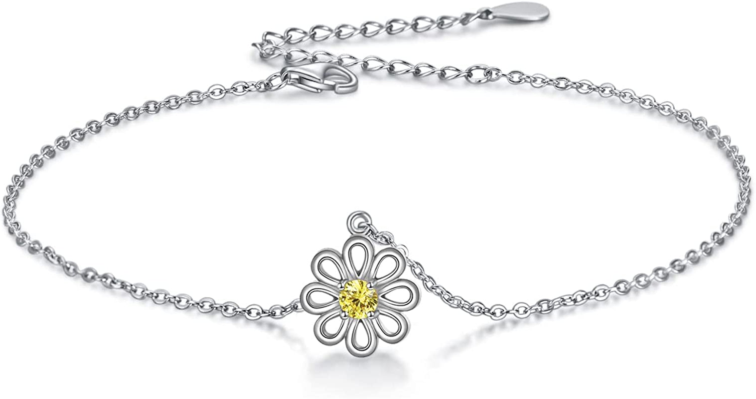 POPLYKE 925 Sterling Silver Infinity/Cross/Mermaid/Starfish/Pearl Anklet for Women Summer Jewelry Apparel & Accessories > Jewelry > Anklets POPLYKE K - Daisy Anklet