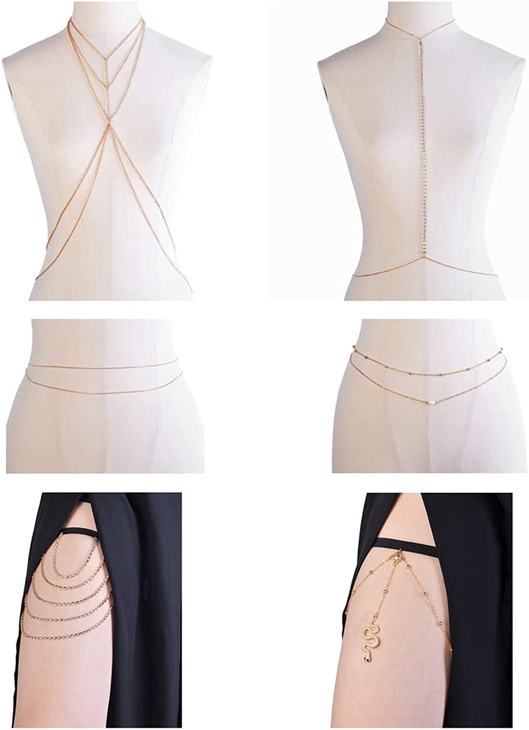 Tornito 6-8Pcs Sexy Belly Waist Chain Bikini Body Chain Summer Beach Body Jewelry Set for Women Girls Gold Tone Apparel & Accessories > Jewelry > Body Jewelry Tornito C:6Pcs, Gold Tone