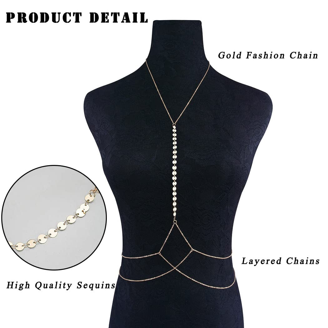 Simsly Sequins Body Necklace Gold Body Chain Bikini Body Chain Jewelry for Women and Girls Apparel & Accessories > Jewelry > Body Jewelry Simsly