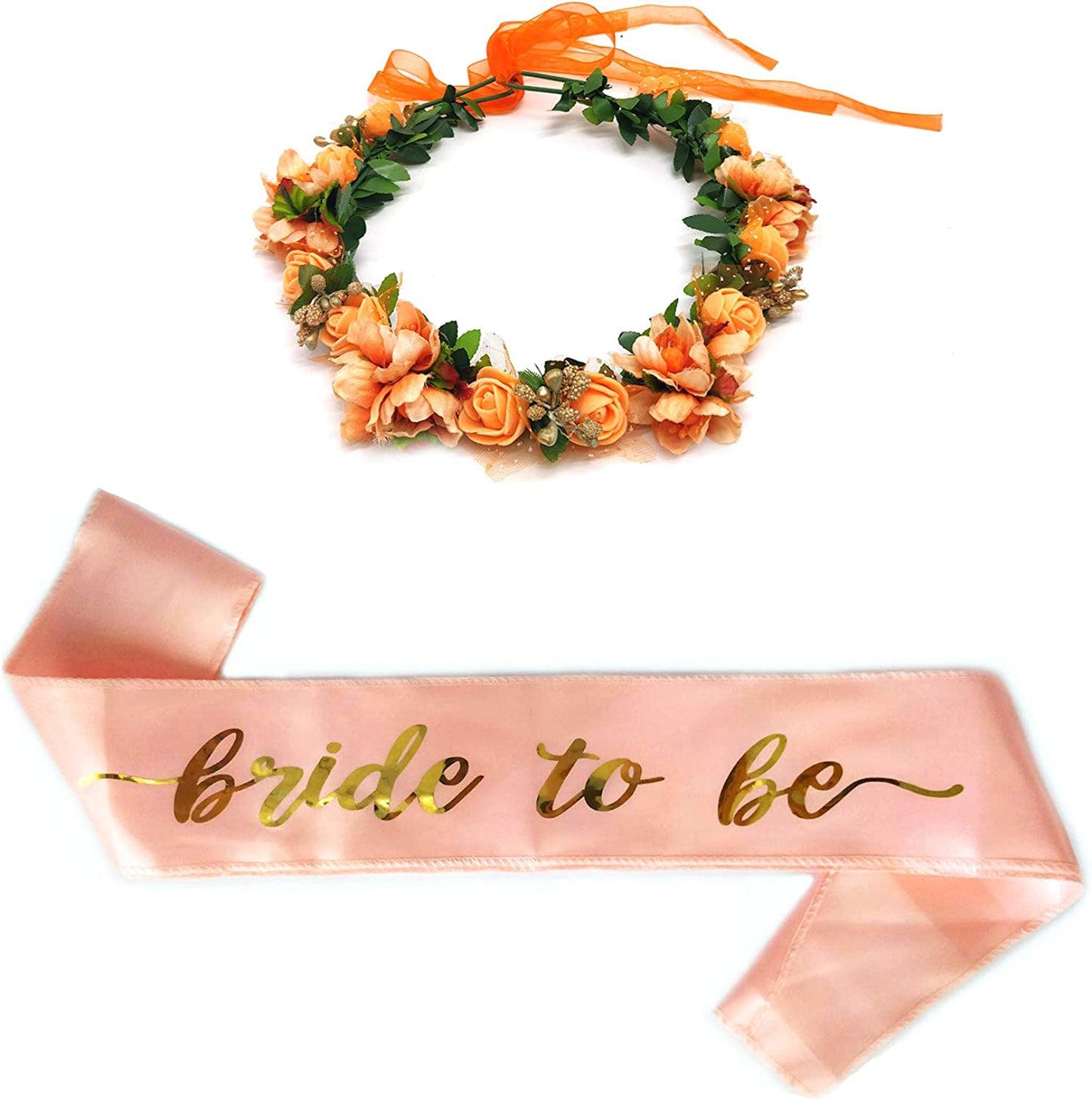 East Sun Bride to Be Sash Flower Corwn Single Party Gift Garland for Women Bachelorette Favor Engagement Decoration Apparel & Accessories > Clothing Accessories > Sashes East Sun Orange