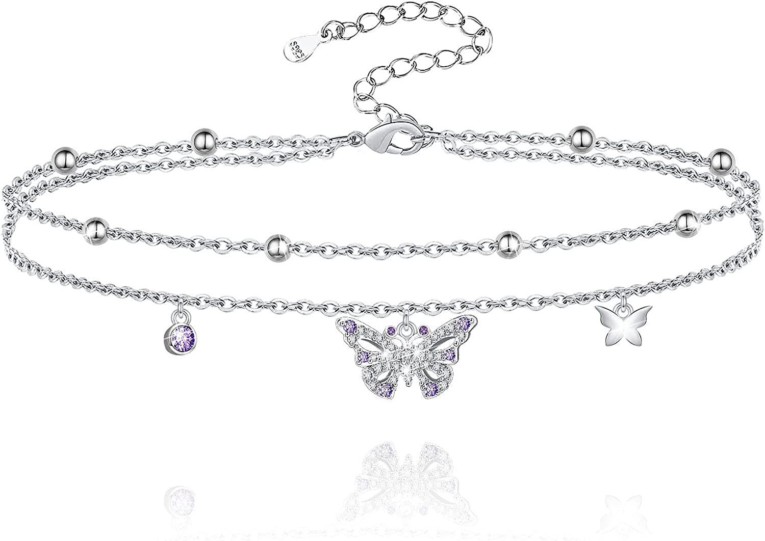 Butterfly Anklet for Women 925 Sterling Silver Layered Anklets Bracelets Adjustable Summer Beach Anklets Jewelry Gifts for Women Girls Wife Grandmother Apparel & Accessories > Jewelry > Anklets Allurelady A Hollow out Butterfly