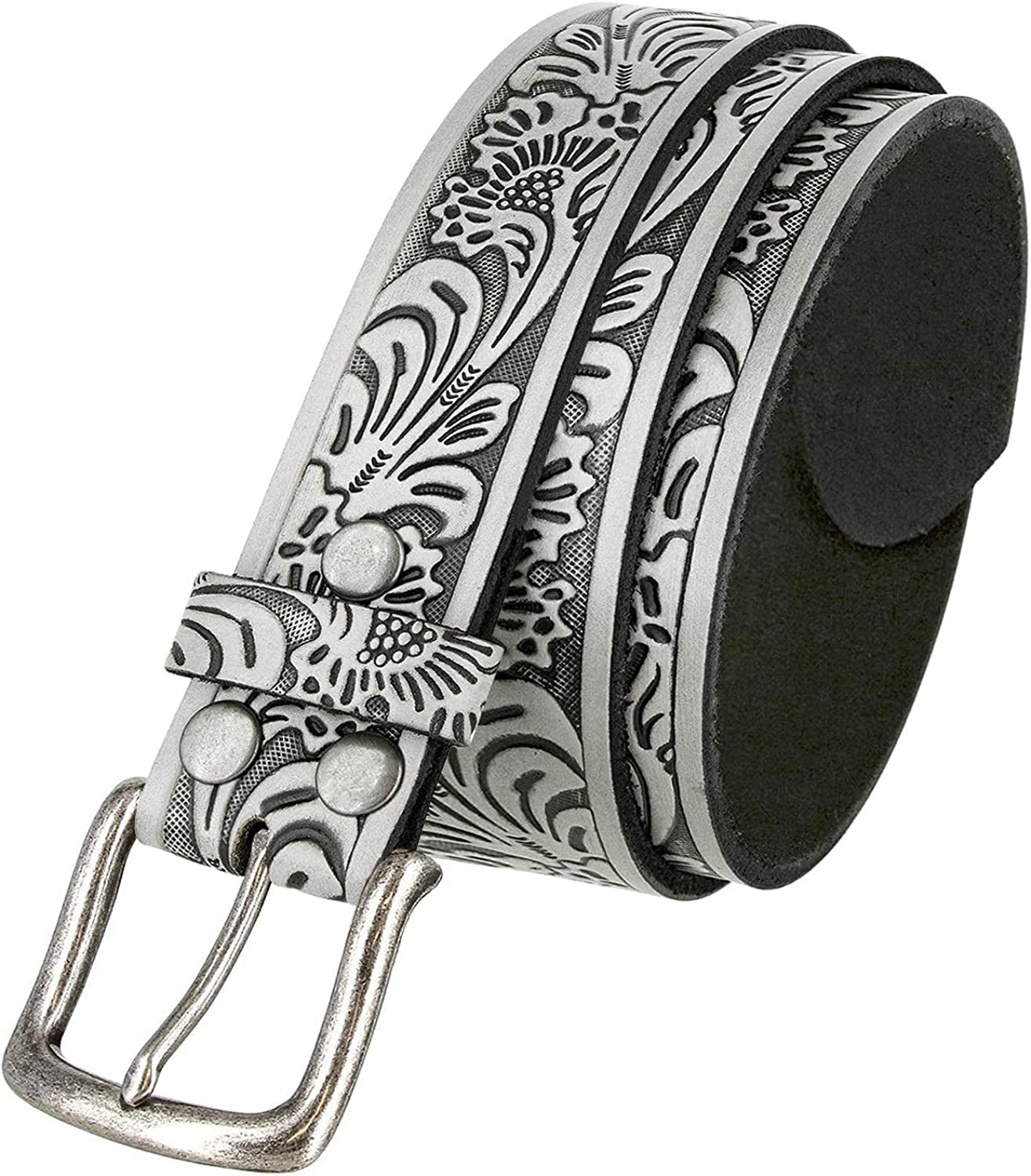 Western Floral Engraved Embossed Tooled Genuine Leather Belt Strap or Belt 1-1/2"(38Mm) Wide, Multi-Style Options Apparel & Accessories > Clothing Accessories > Belts Belts.com Type Cx160 Gray 42