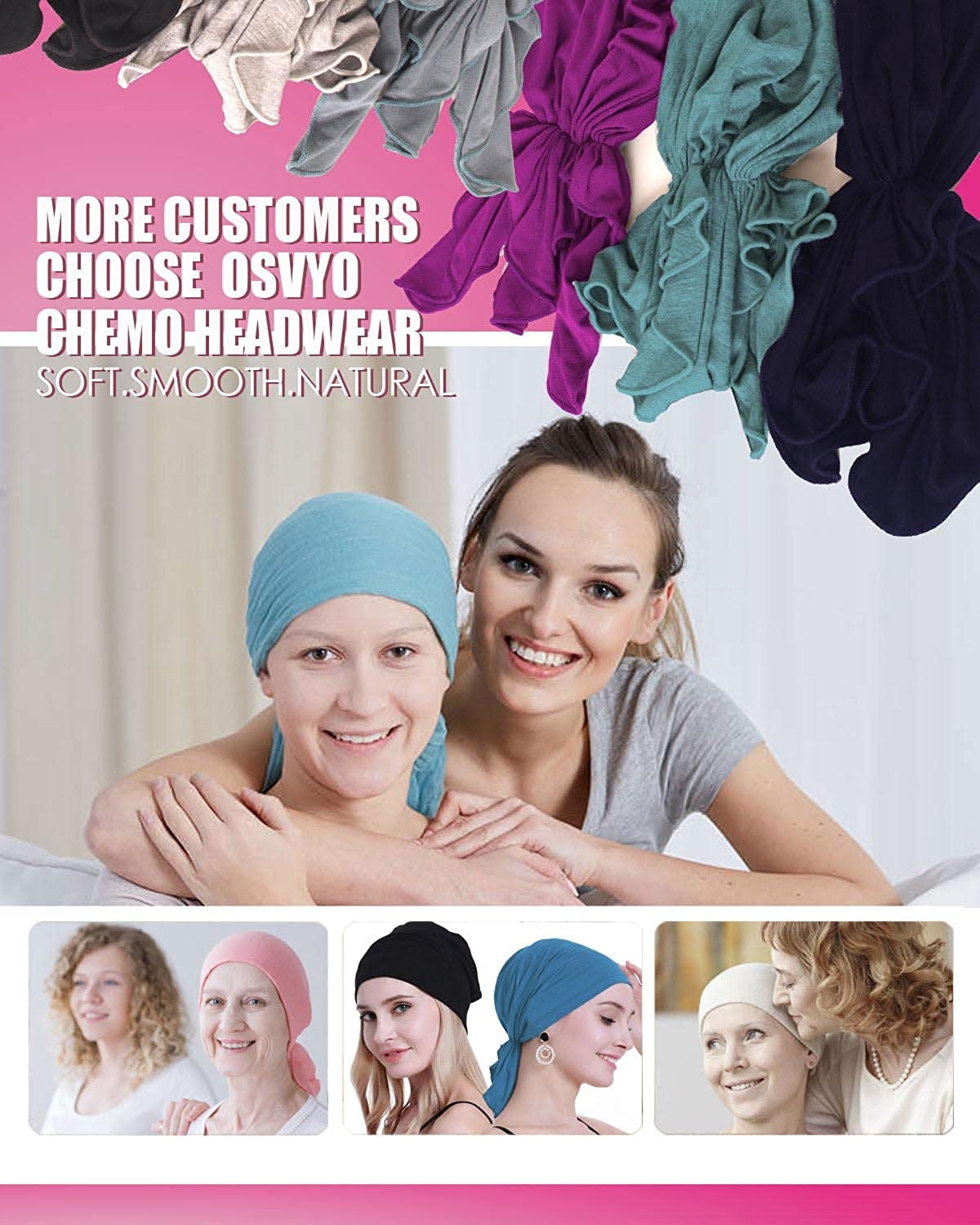 Osvyo Bamboo Chemo Headscarf for Women Hair Loss - Cancer Slip on Headwear Turbans Sealed Packaging Dark Grey Apparel & Accessories > Clothing Accessories > Headwear osvyo