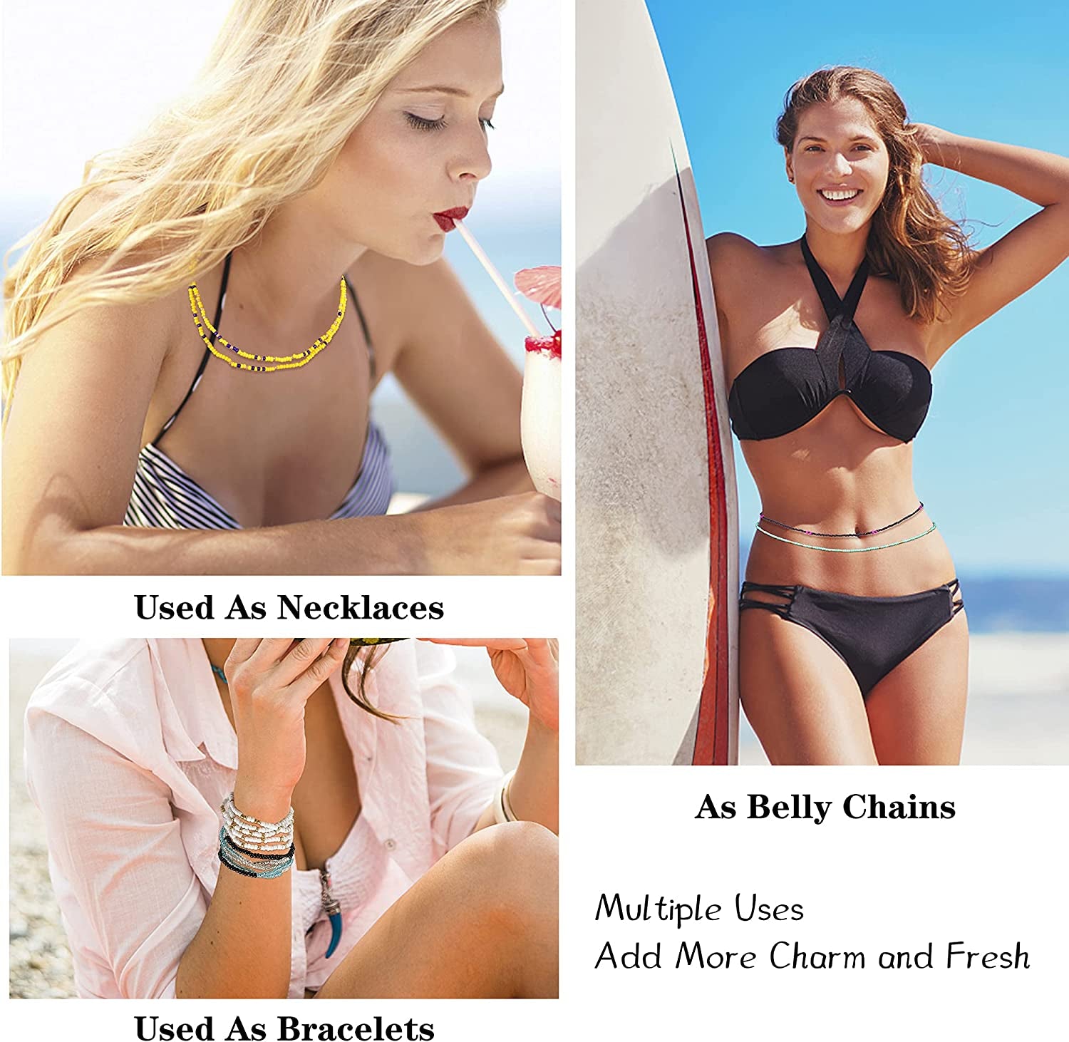 ORAZIO 32Pcs Waist Beads for Women Colorful Body Chains Set Elastic African Belly Beads Waist Beads Weight Loss Beaded Summer Bikini Jewelry Apparel & Accessories > Jewelry > Body Jewelry ORAZIO