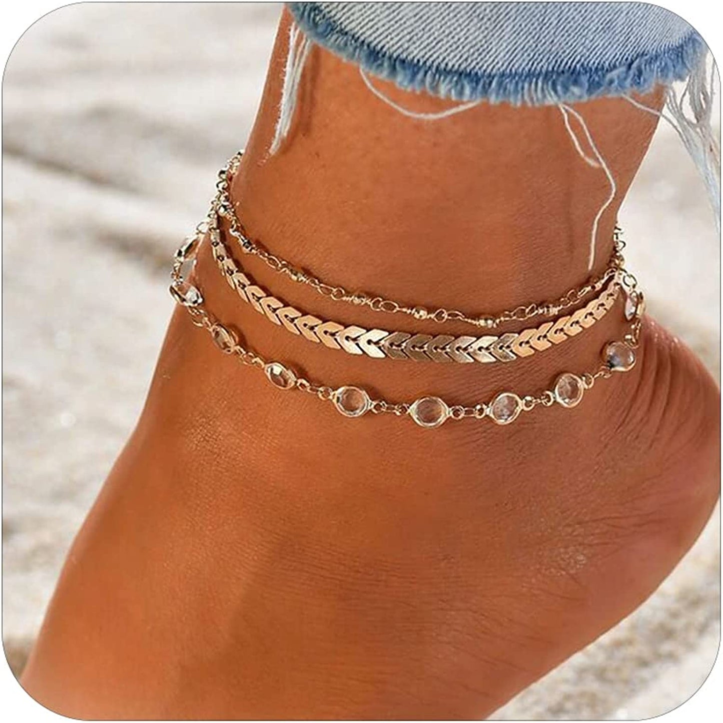 Five Layered Anklet Bracelets for Women Silver Gold Beaded Chain Anklet for Teen Girls Boho Multi-Layered Anklet Bracelets Beach Foot Chain Jewelry Jewelry Gifts Apparel & Accessories > Jewelry > Anklets Dcfywl731 3Pcs Anklets for Teen Girls