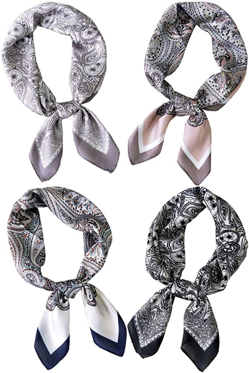 Fyluoke Silk Satin Headscarf Neck Hair Scarf Bandana for Women 4-Packs (Four-S07) Apparel & Accessories > Clothing Accessories > Bandanas & Headties FYLuoke