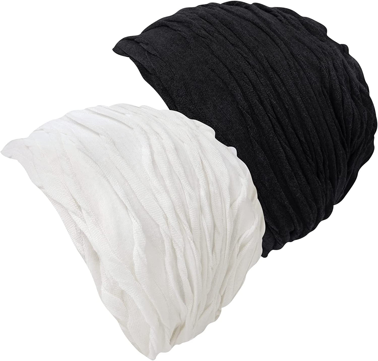 Senker Fashion Women Beanies Hat 2 Pack, Chemo Headwear Cancer Chemo Caps Slouchy Beanie for Women Men Apparel & Accessories > Clothing Accessories > Headwear Senker Fashion F-black & Beige