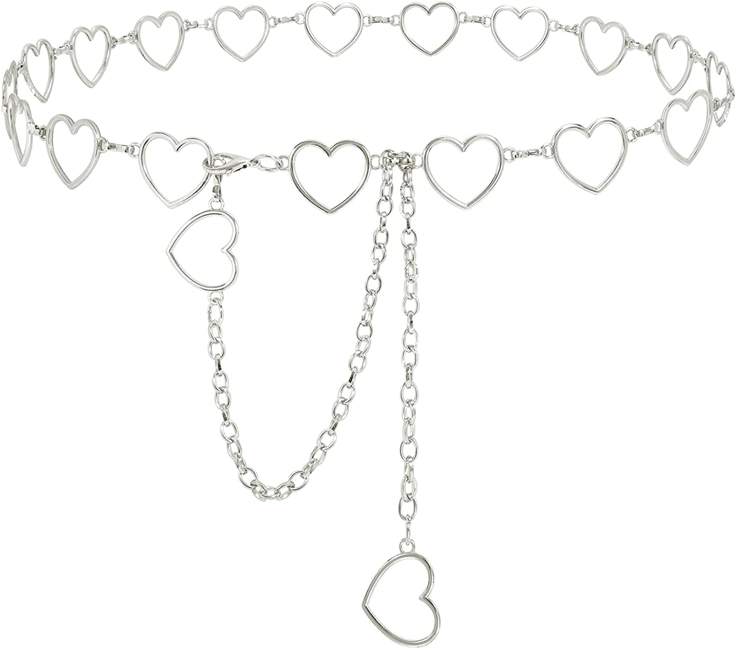 Metal Body Chain Women Belly Waist Chain SUOSDEY Fashion Body Jewelry Link Belts Apparel & Accessories > Jewelry > Body Jewelry SUOSDEY E-sliver Heart L: Fit for Waist up to 46 inches