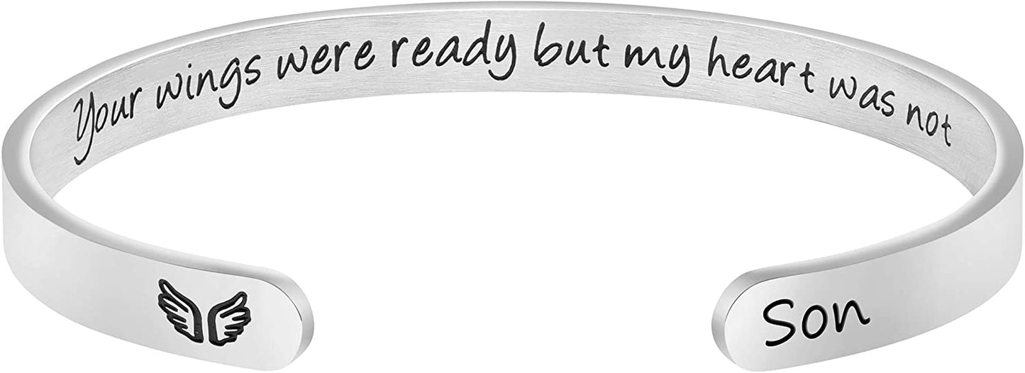 Joycuff Memorial Gifts for Women Inspirational Cuff Bracelet Sympathy Jewelry Loss of Loved One Sympathy Gifts Remember Her Apparel & Accessories > Jewelry > Bracelets JoycuFF Your wings were ready...--Son