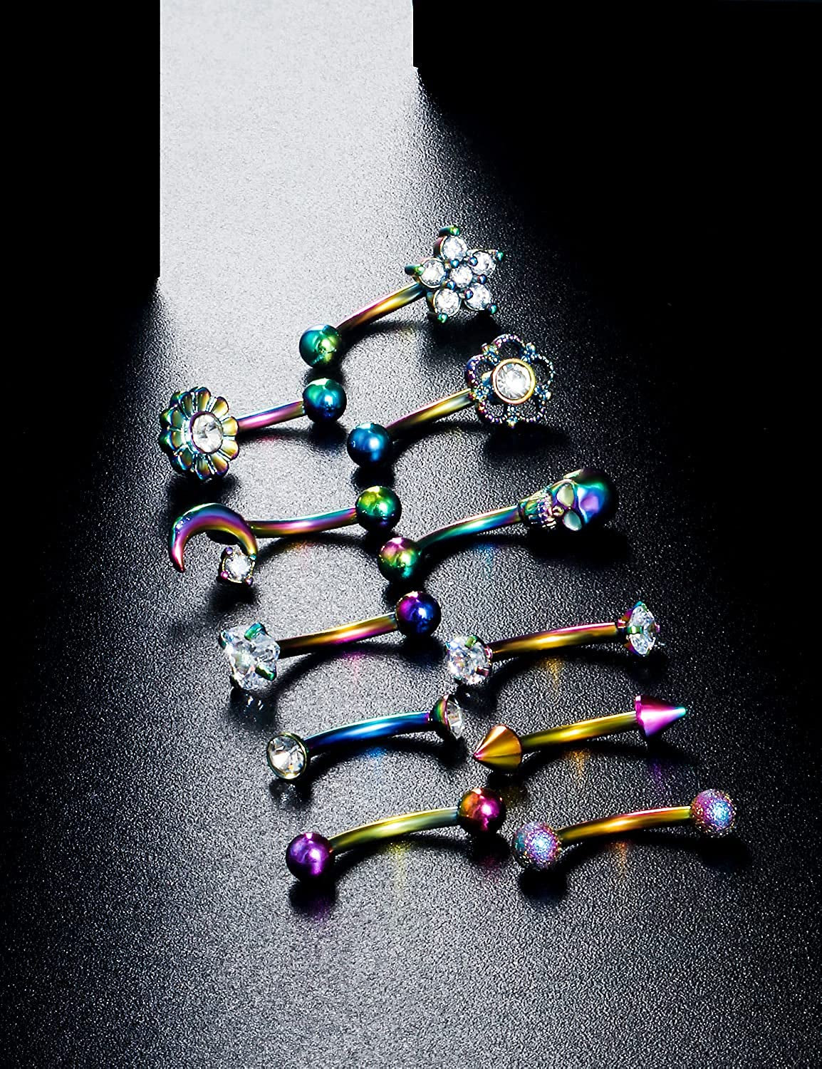 Oufksiyy 16G Rook Piercing Jewerlry Surgical Steel Eyebrow Piercing Jewelry Flower Crystal Heart CZ Moon Shape Eyebrow Rings Snake Eyes Rook Earrings for Women Men Tongue Retainer,Silver Barbell Apparel & Accessories > Jewelry > Body Jewelry Oufksiyy