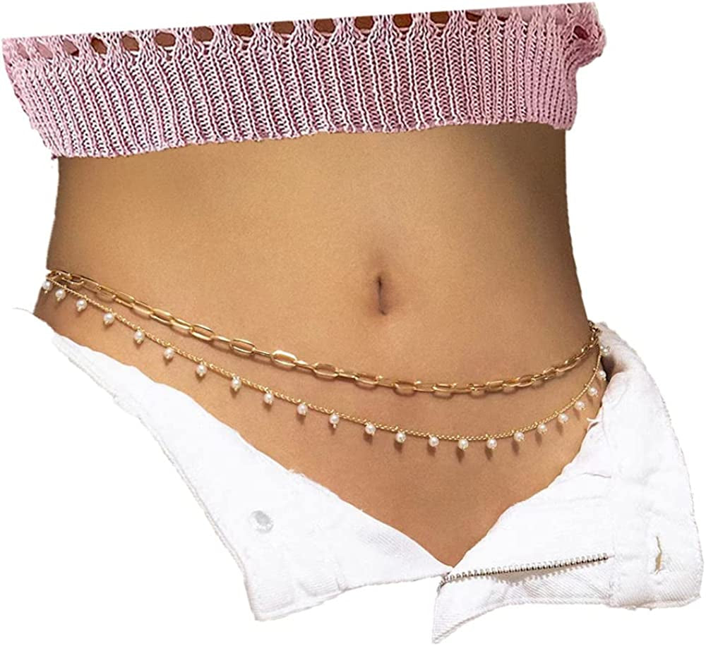 Butterfly Waist Chain with Crystals Gold Sexy Belly Chains Rhinestone Adjustable Beach Bikini Body Chain for Women Girls Stomach Jewelry Chain Summer Beach Bikini Belly Chains Rave Jewelry Gift Apparel & Accessories > Jewelry > Body Jewelry INLOLLY ChainGold