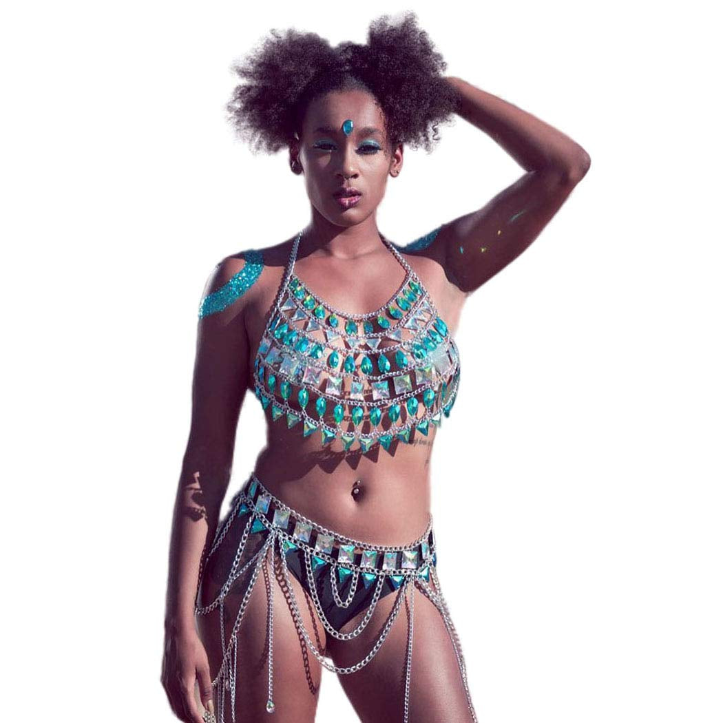 Canb Rhinestone Body Chain Suit Boho Body Waist Belly Chain Skirt Crystal Body Chain Bra Top Festival Jewelry for Women and Girls (VI) Apparel & Accessories > Jewelry > Body Jewelry CanB Ⅱ