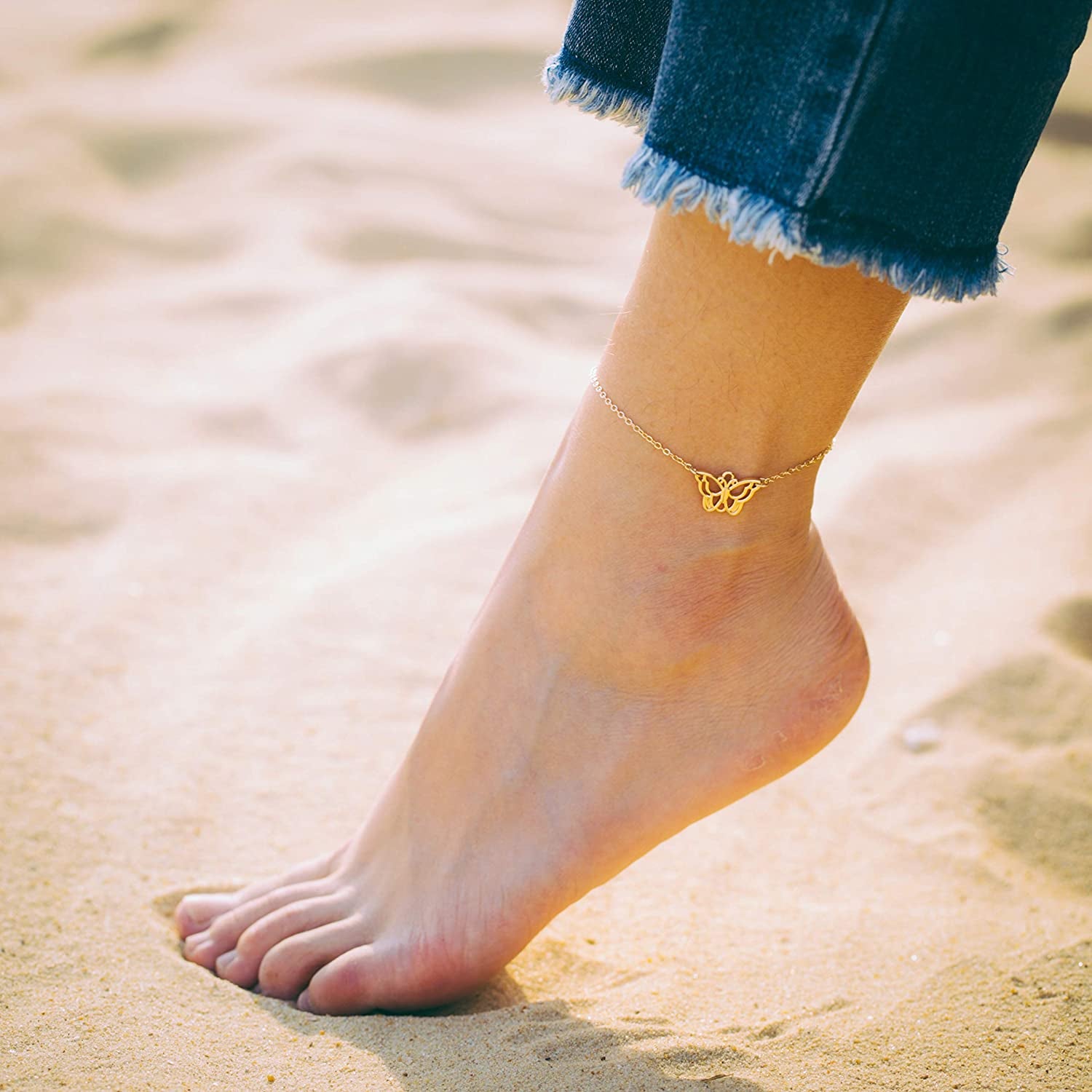 Turandoss Dainty Ankle Bracelets for Women, 14K Gold Filled Handmade Layered Anklet Cute Butterfly Evil Eye Elephant Star Summer Ankle Bracelets for Women Boho Beach Foot Chain Apparel & Accessories > Jewelry > Anklets Turandoss