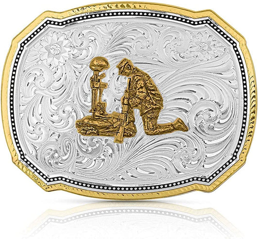 Montana Silversmiths Christian Faith Series Classic Western Buckle, Made in USA (Right Cut of the Rope Kneeling Soldier) Apparel & Accessories > Clothing Accessories > Belt Buckles Montana Silversmiths