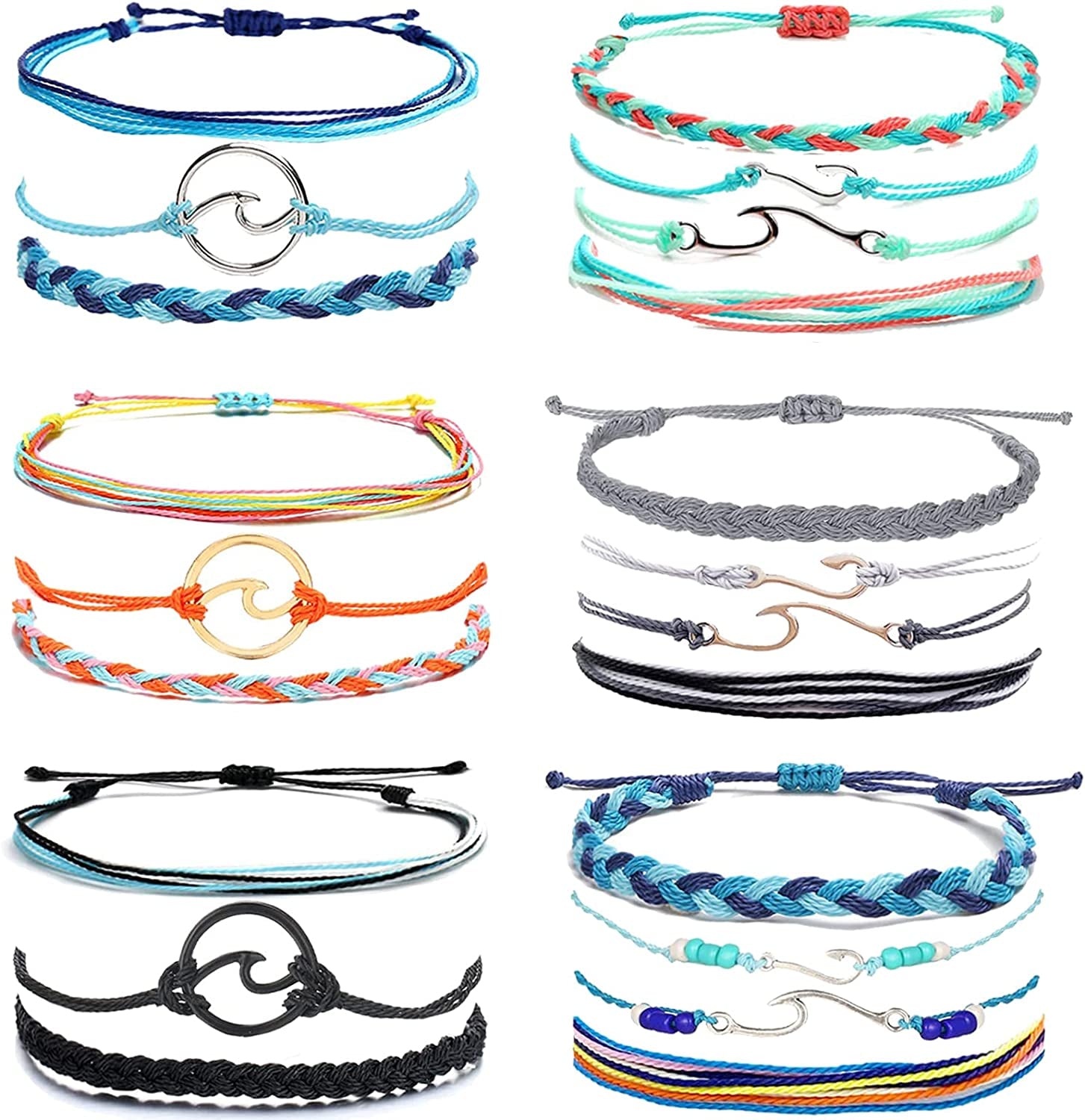 HUASAI Vsco String Bracelets for Teen Girls Women Waterproof Boho Rope Bracelets Wave Surfer Bracelets Summer Beach Anklets Apparel & Accessories > Jewelry > Anklets HUASAI Wave Bracelets Anklets Set