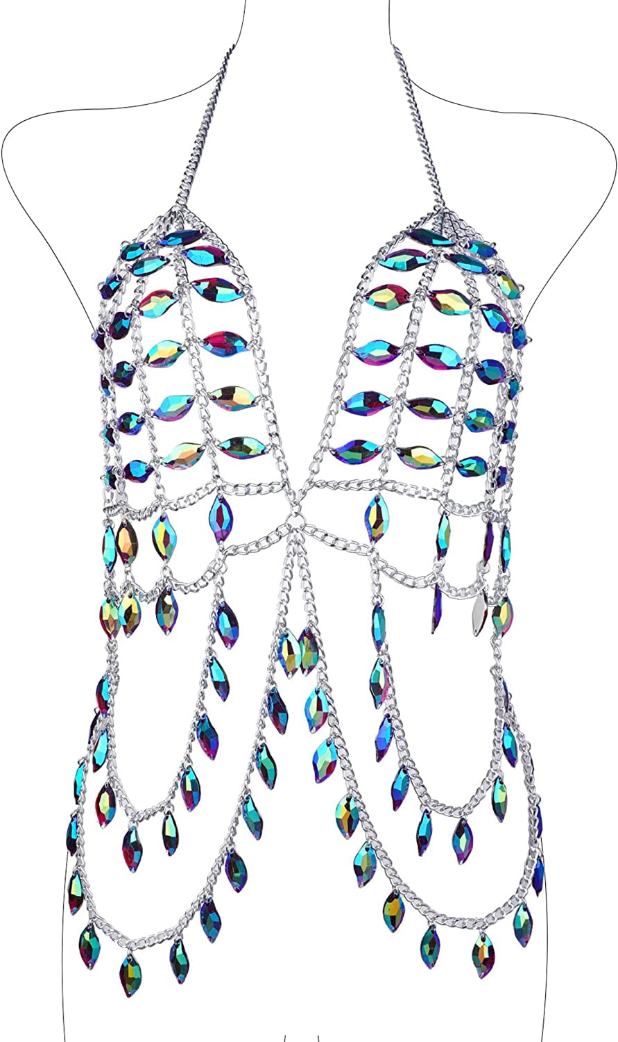 Ccbodily Body Chains Jewelry Accessories - Boho Crystal Tassel Bikini Set Beach Cosplay Bra Chain Body Jewelry for Women and Girls Apparel & Accessories > Jewelry > Body Jewelry CCbodily Style-16