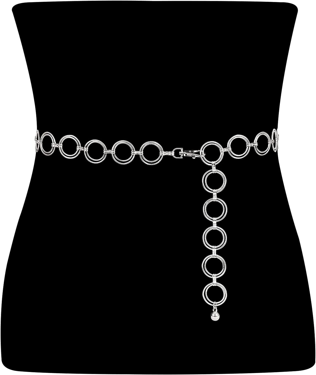 Metal Waist Chain Women Girls Adjustable Body Link Belts Fashion Belly Jewelry for Jeans Dresses Gold Apparel & Accessories > Jewelry > Body Jewelry WHIPPY 1-silver XL: Fit for Waist up to 54 Inches