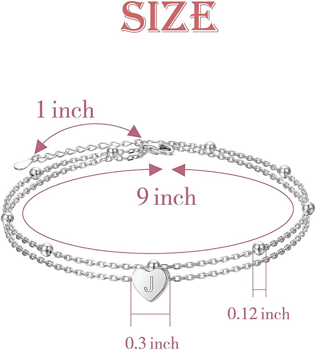 Heart Initial Ankle Bracelets for Women Real S925 Sterling Silver Adjustable Letter Initial Heart Charm Anklets Beach Jewelry Apparel & Accessories > Jewelry > Anklets FLYOW