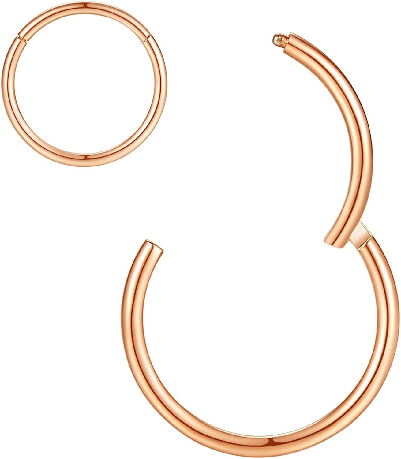 ORANGELOVE Hypoallergenic Nose Rings 20G 18G 16G 14G 12G 10G 8G 316L Surgical Steel Septum Jewelry Hinged Segment Ring Body Piercing Nose Hoop Lip Rings Nose Helix Cartilage Rook Earrings Apparel & Accessories > Jewelry > Rings ORANGELOVE 1pc 20g 11mm Rose Gold