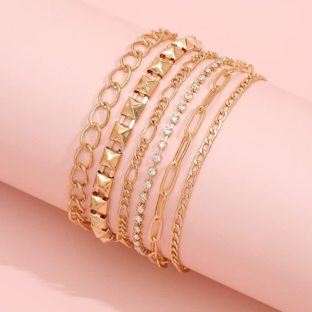 Generic Gold Ankle Chain Fashion Multilayer Punk Anklet Vintage Diamond Anklet for Women and Teen Girls 6Pcs Set Apparel & Accessories > Jewelry > Anklets Generic