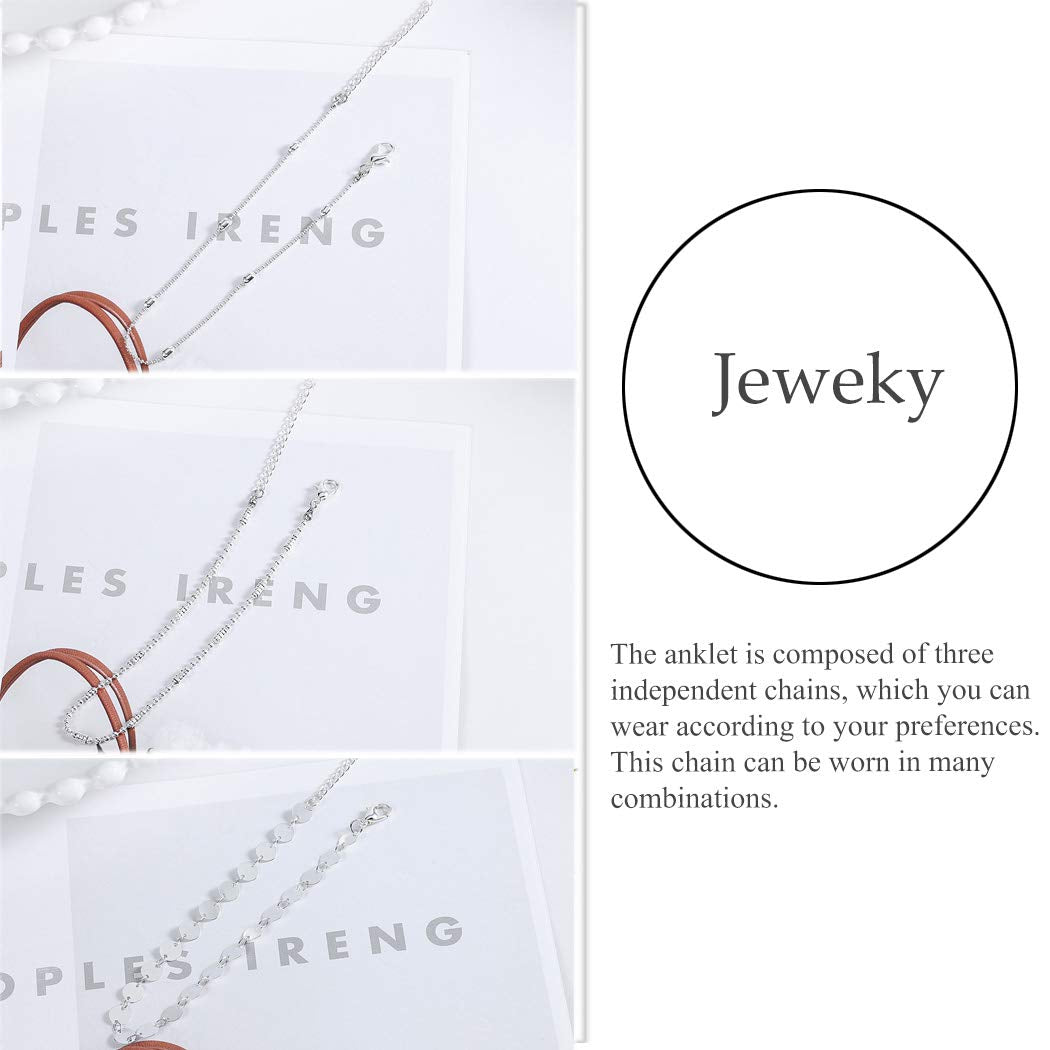 Jeweky Boho Layered Sequines Anklets Beads Foot Jewelry Chain Ankle Bracelets for Women and Girls (Silver) Apparel & Accessories > Jewelry > Anklets Jeweky