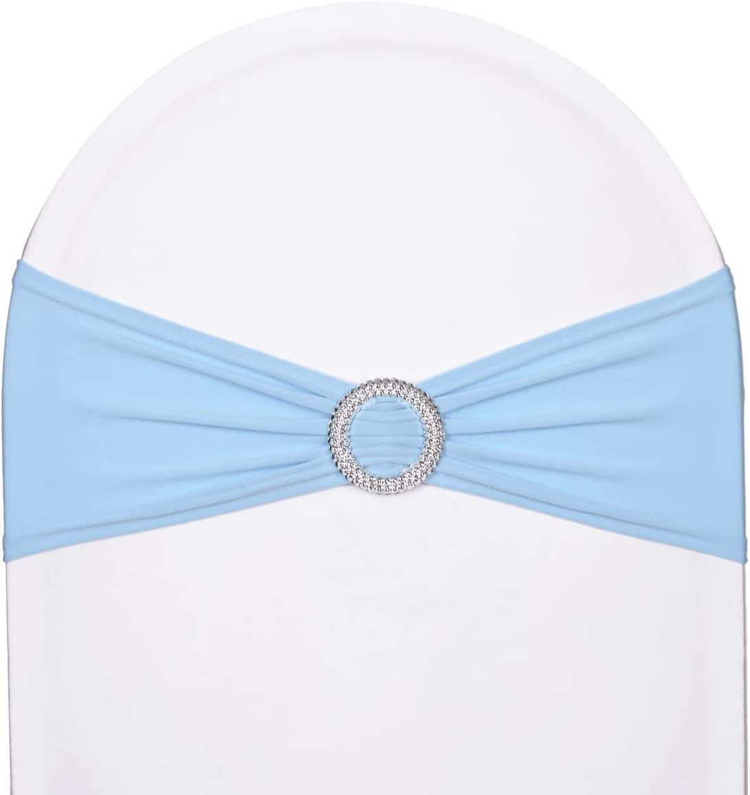 Sweeteasy 50Pcs Metallic Silver Spandex Chair Sashes, Durable Workmanship,Stretch Bows with Buckle Stretchable for Christmas Wedding Party Banquet Event Baby Shower Birthday Celebration Decoration Apparel & Accessories > Clothing Accessories > Sashes SweetEasy Light Blue 10PCS