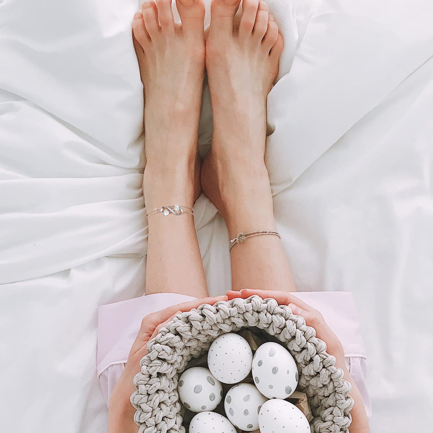 NINAMAID Anklet Bracelets for Women, 925 Sterling Silver Infinity Anklet for Women Girls Adjustable Beach Women'S Anklets Jewelry Gifts for Women Apparel & Accessories > Jewelry > Necklaces NINAMAID