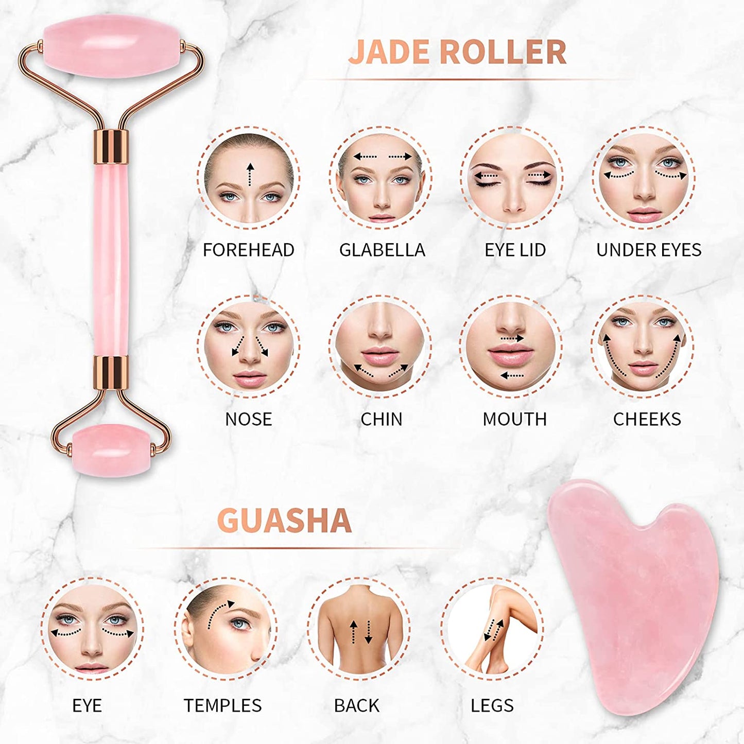 FACEMADE Gua Sha and Jade Roller, Gua Sha Massage Tool for Skin Care, Jade Roller for Face, Eyes, Body Muscle Relaxation and Relieve Wrinkles and Fine Lines Health & Beauty > Personal Care > Cosmetics > Cosmetic Tools > Skin Care Tools FACEMADE