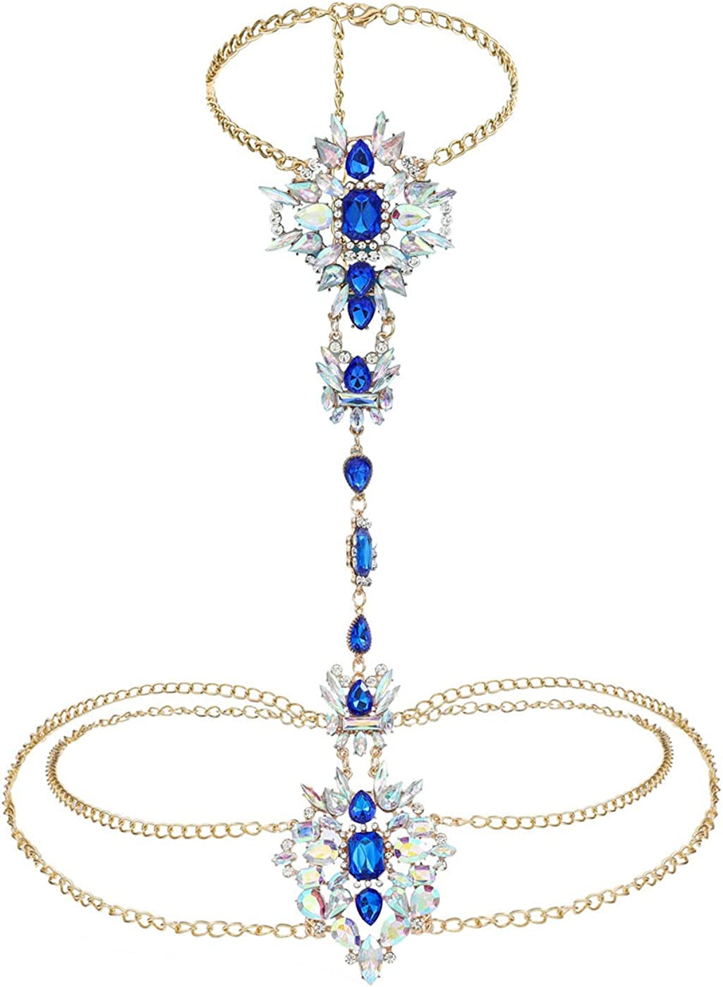 ELABEST Boho Rhinestone Statement Chest Chain Crystal Necklace Body Chain Summer Beach Body Jewelry Accessories for Women and Girls Apparel & Accessories > Jewelry > Body Jewelry ELABEST Blue