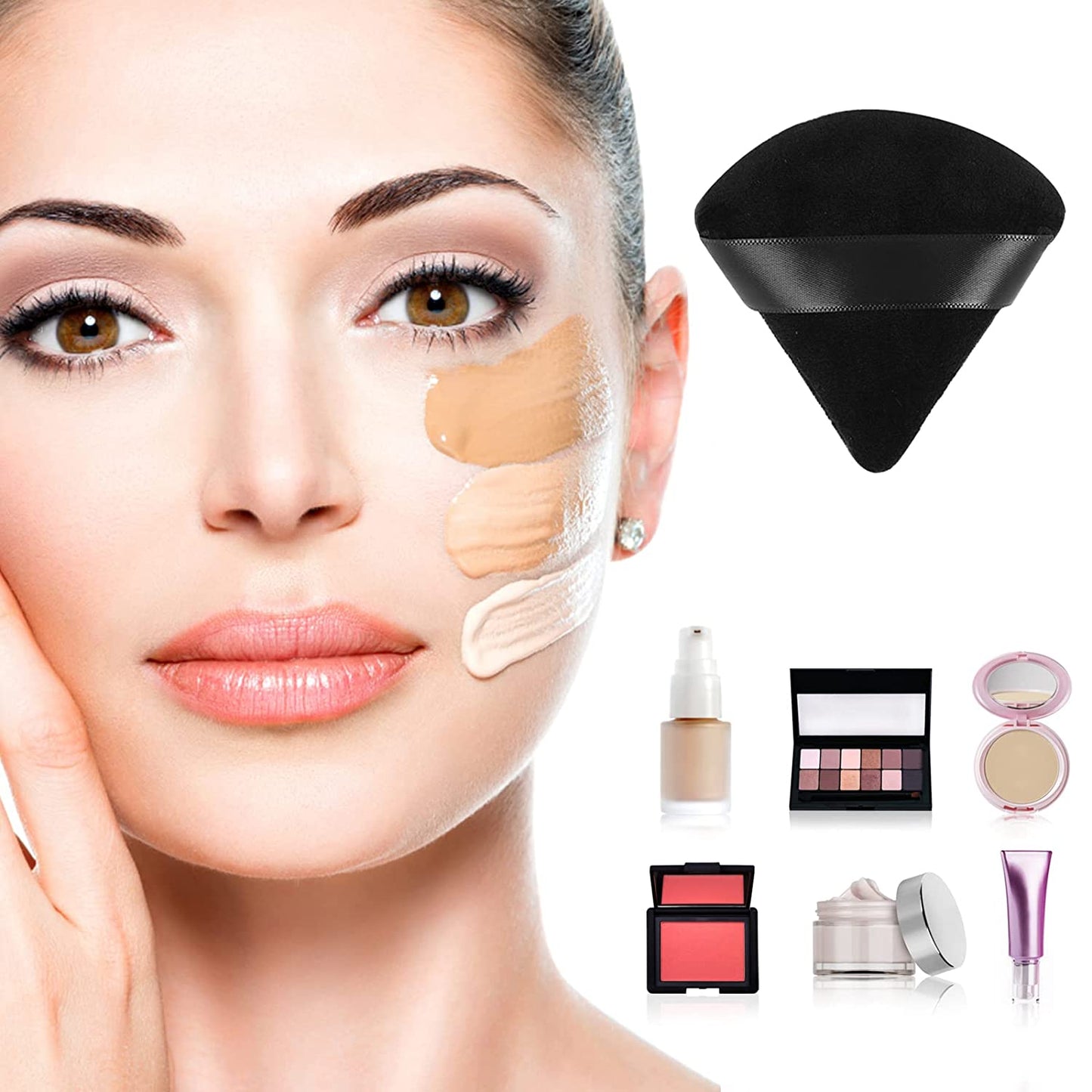 Sibba 12Pcs Powder Puff Triangle Shape Face Makeup Puff for Loose Powder Foundation Soft Cosmetic Sponge Wet and Dry Powder Puff Pads Large Body Cotton Powder Cushion Puffs (Black) Health & Beauty > Personal Care > Cosmetics > Cosmetic Tools > Makeup Tools Sibba