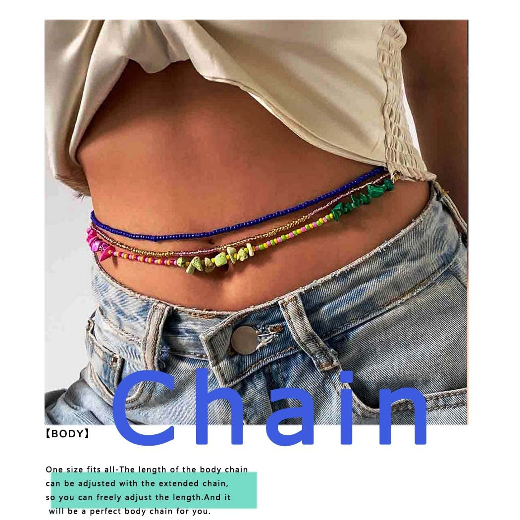 Werhonton African Waist Beaded Colourful Layered Body Chain Beach Belly Jewelry for Women and Girls Apparel & Accessories > Jewelry > Body Jewelry Werhonton