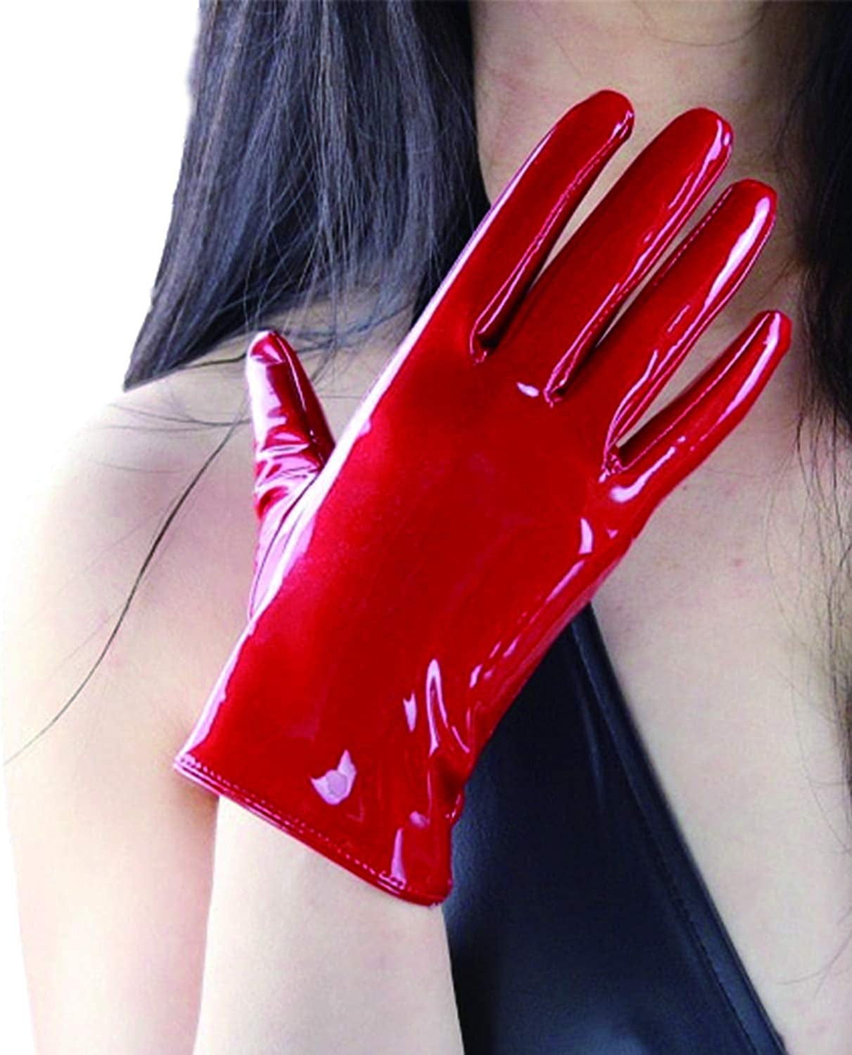 Dooway Women'S Short Dress Leather Gloves for Evening Costumes Daily Faux Leather PU 21Cm Apparel & Accessories > Clothing Accessories > Gloves & Mittens DooWay Shiny Red