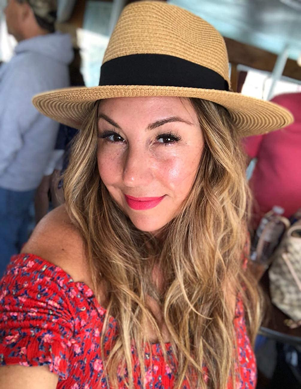 MAYLISACC Womens Straw Panama Hat, Wide Brim Beach Sun Hats Summer Foldable Travel Sunhat UPF50 Apparel & Accessories > Clothing Accessories > Hats MAYLISACC