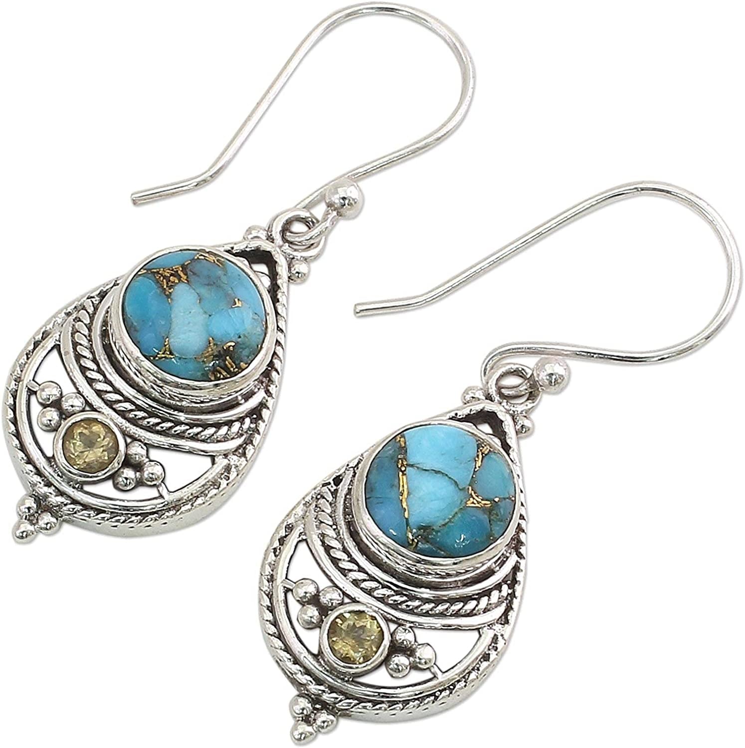 NOVICA Citrine and Composite Turquoise .925 Sterling Silver Dangle Earrings 'Blue Adoration' Apparel & Accessories > Jewelry > Earrings NOVICA